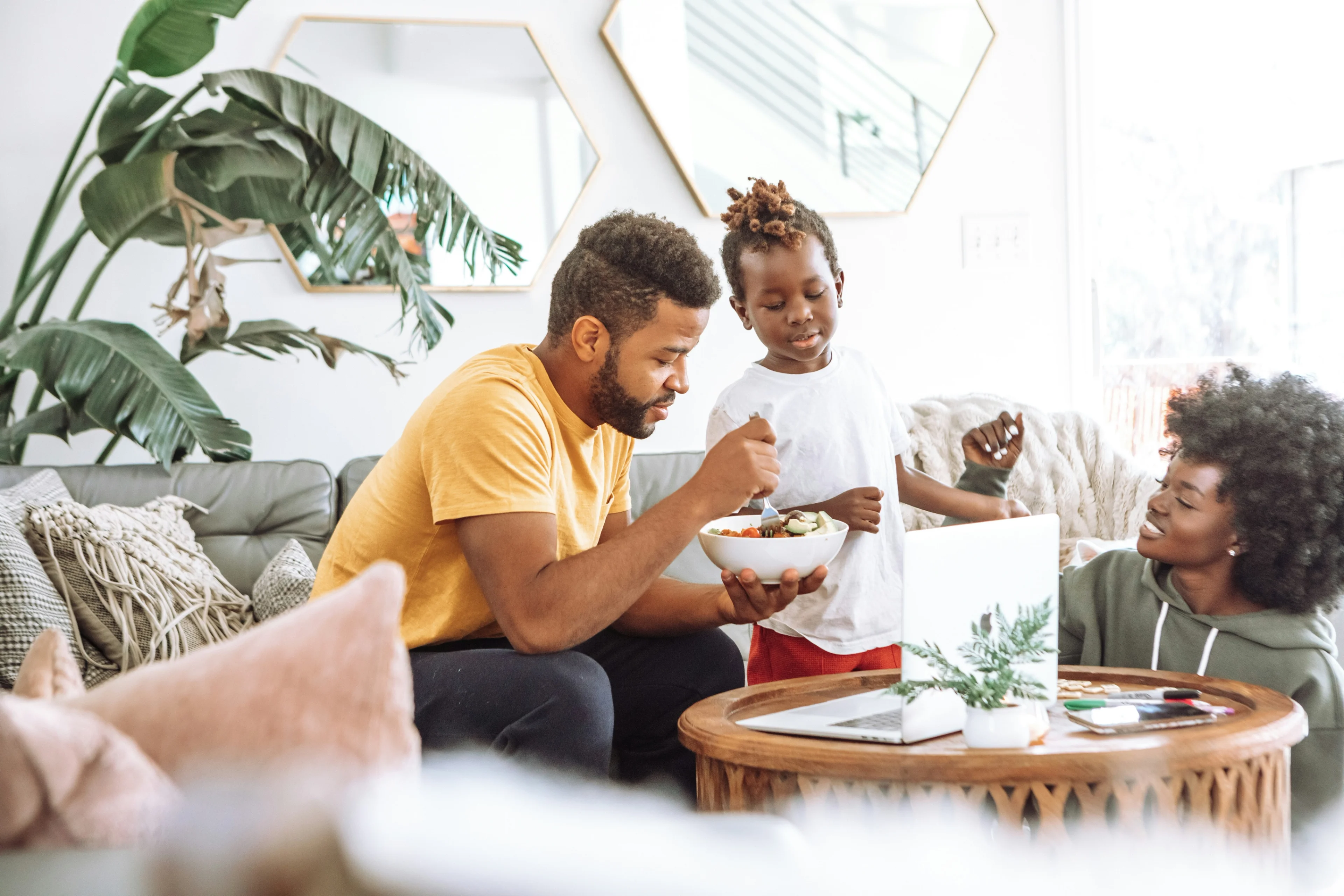family eating takeout