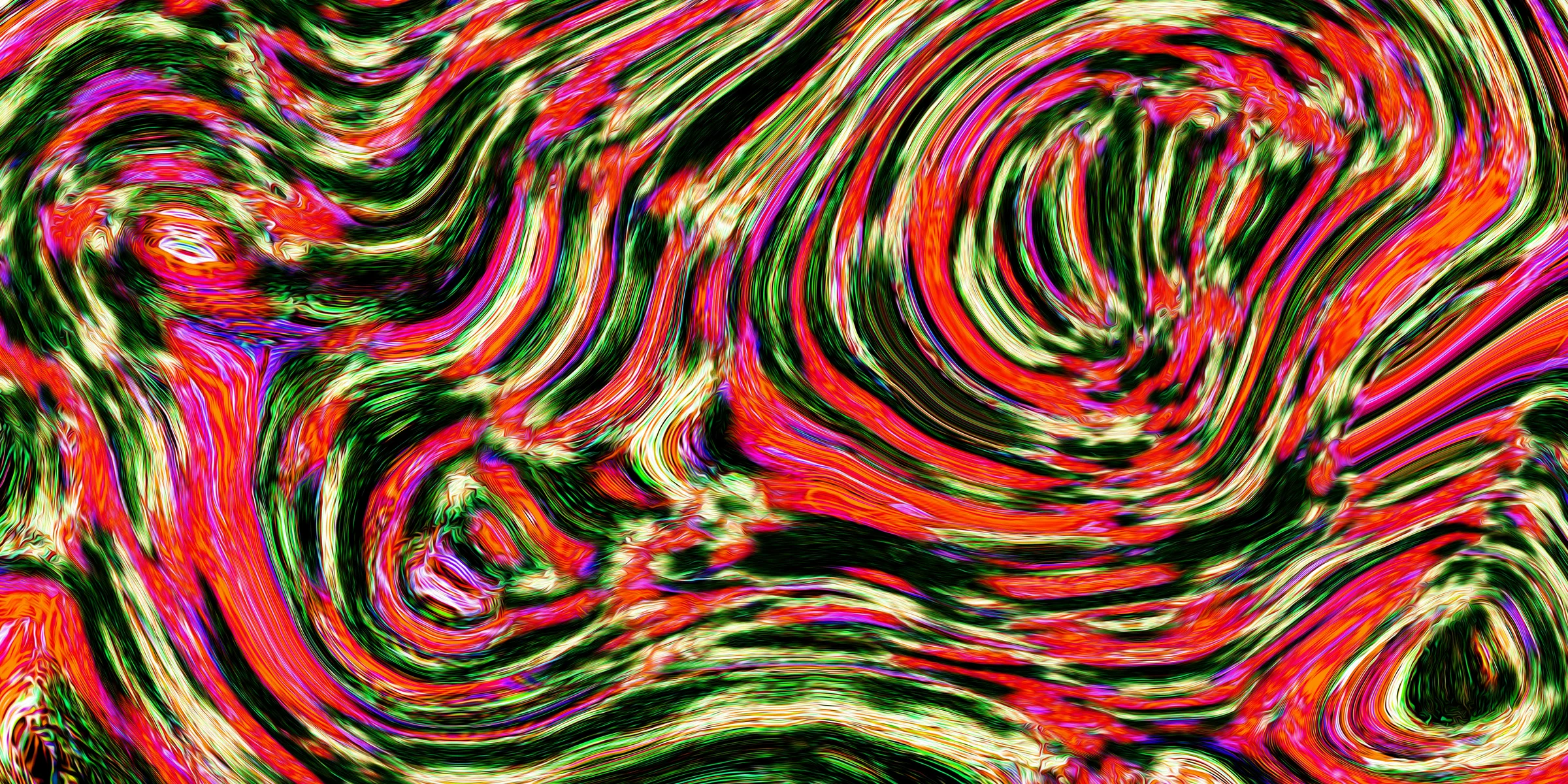 Abstract art with swirling red, green, and orange colors..