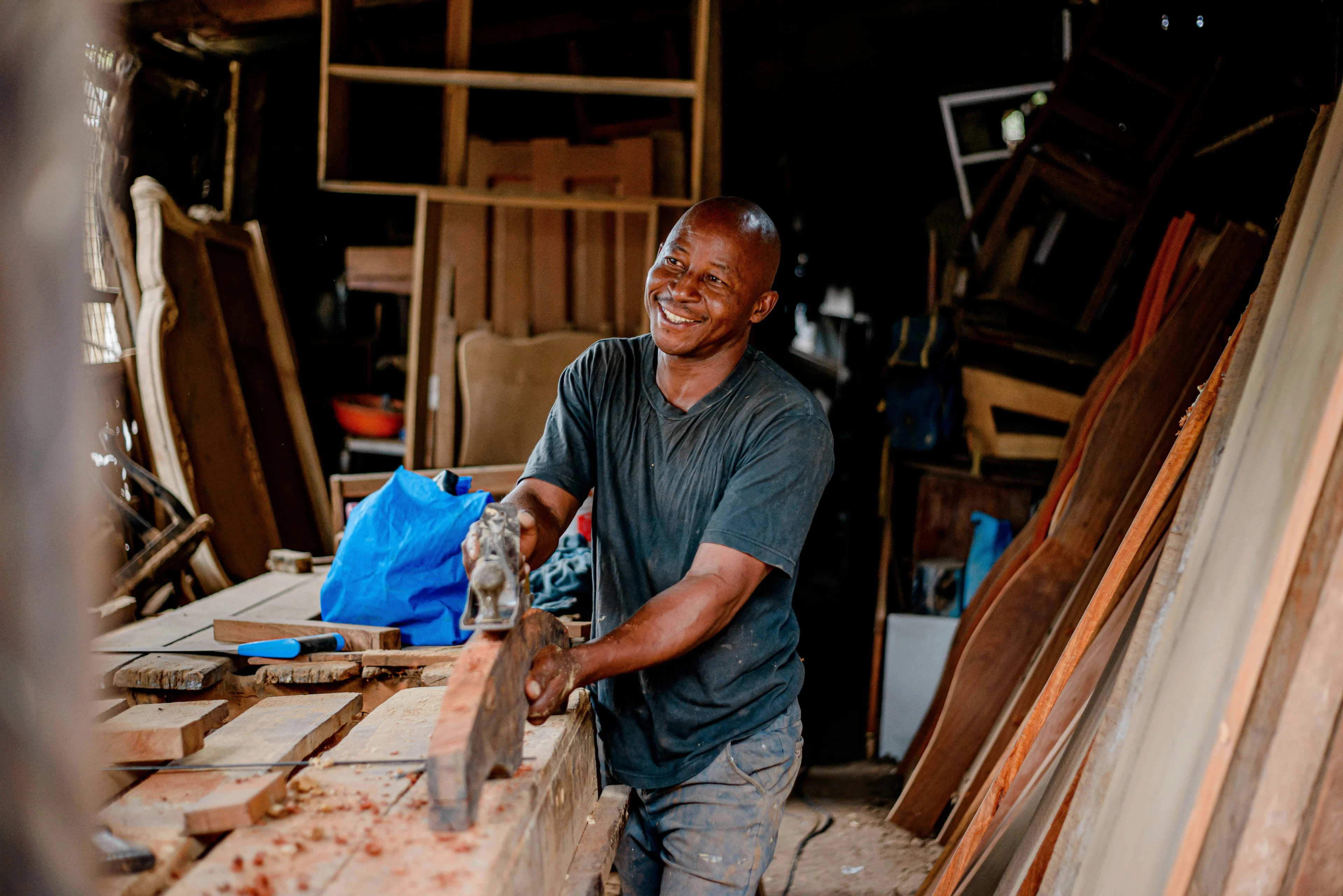 Happy person in workshop