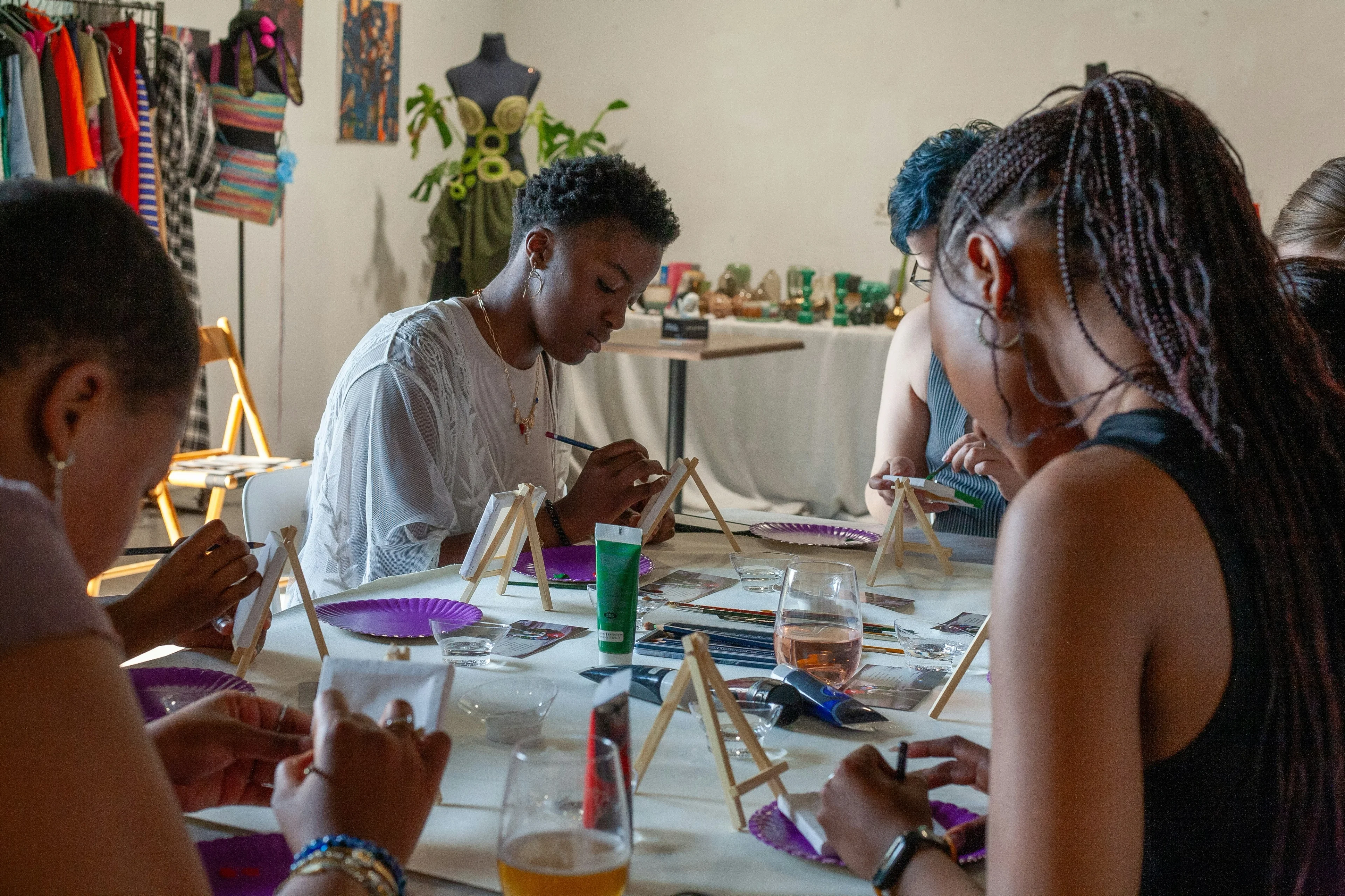 Happy person making art