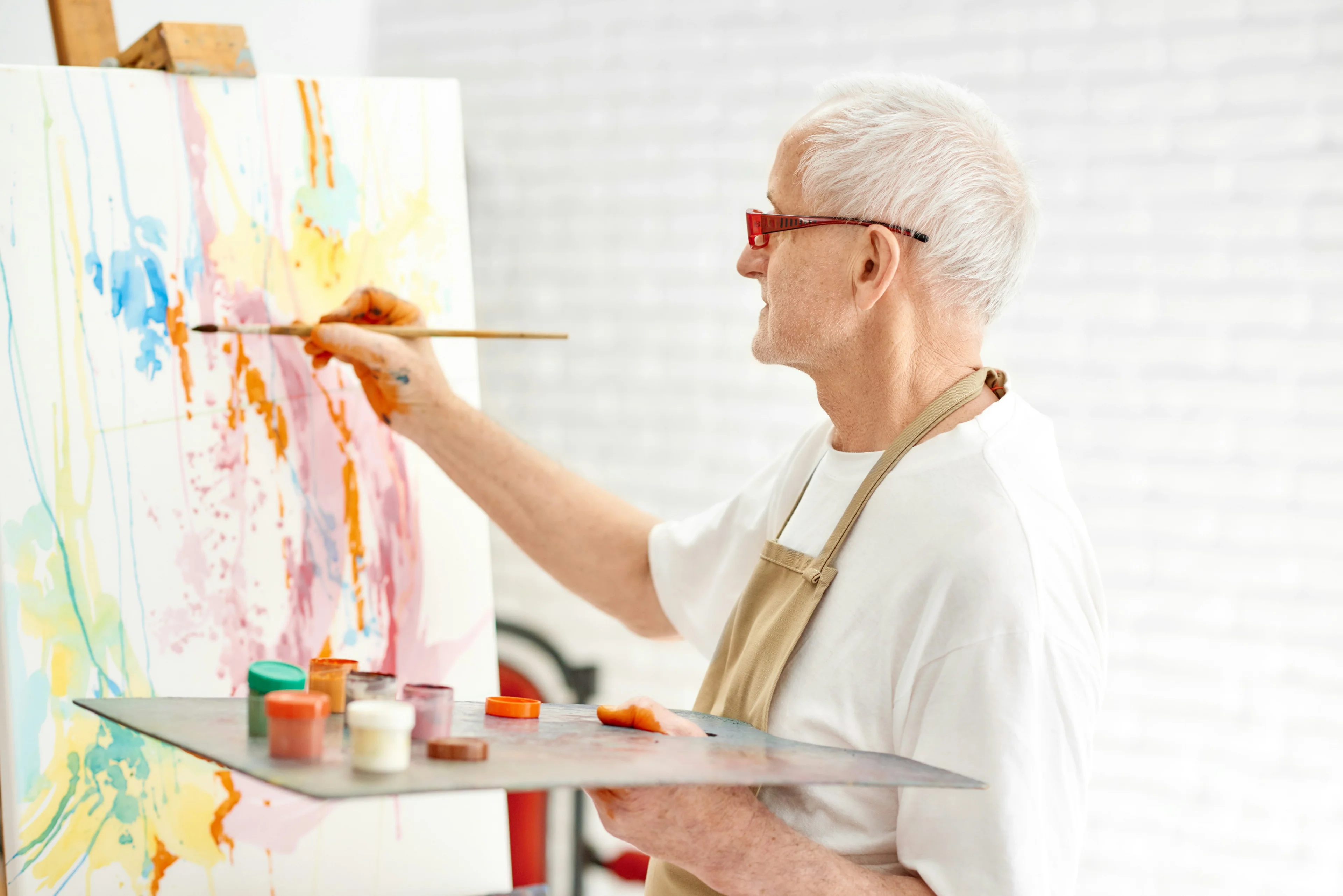 Happy person painting