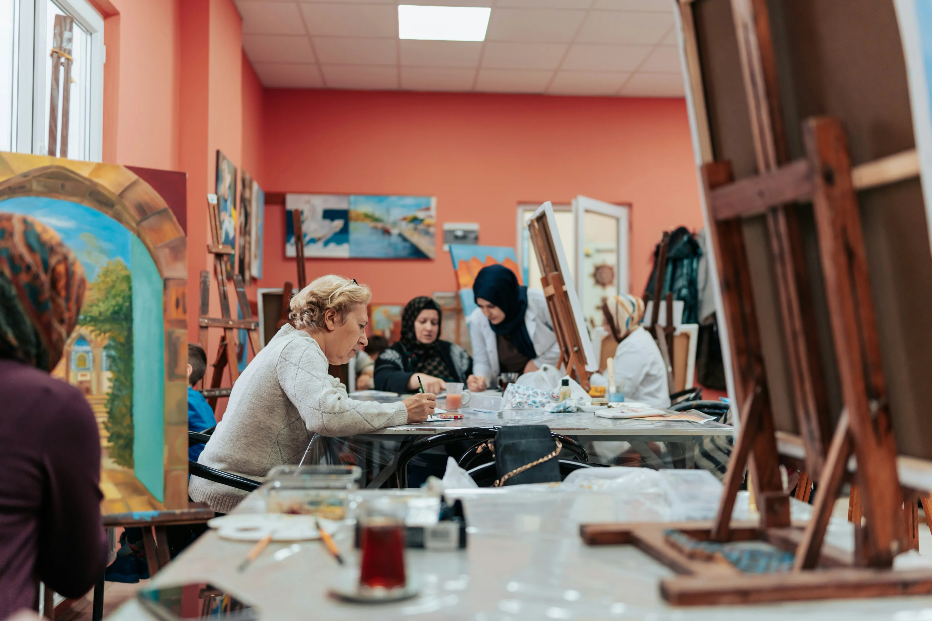 Happy person doing art