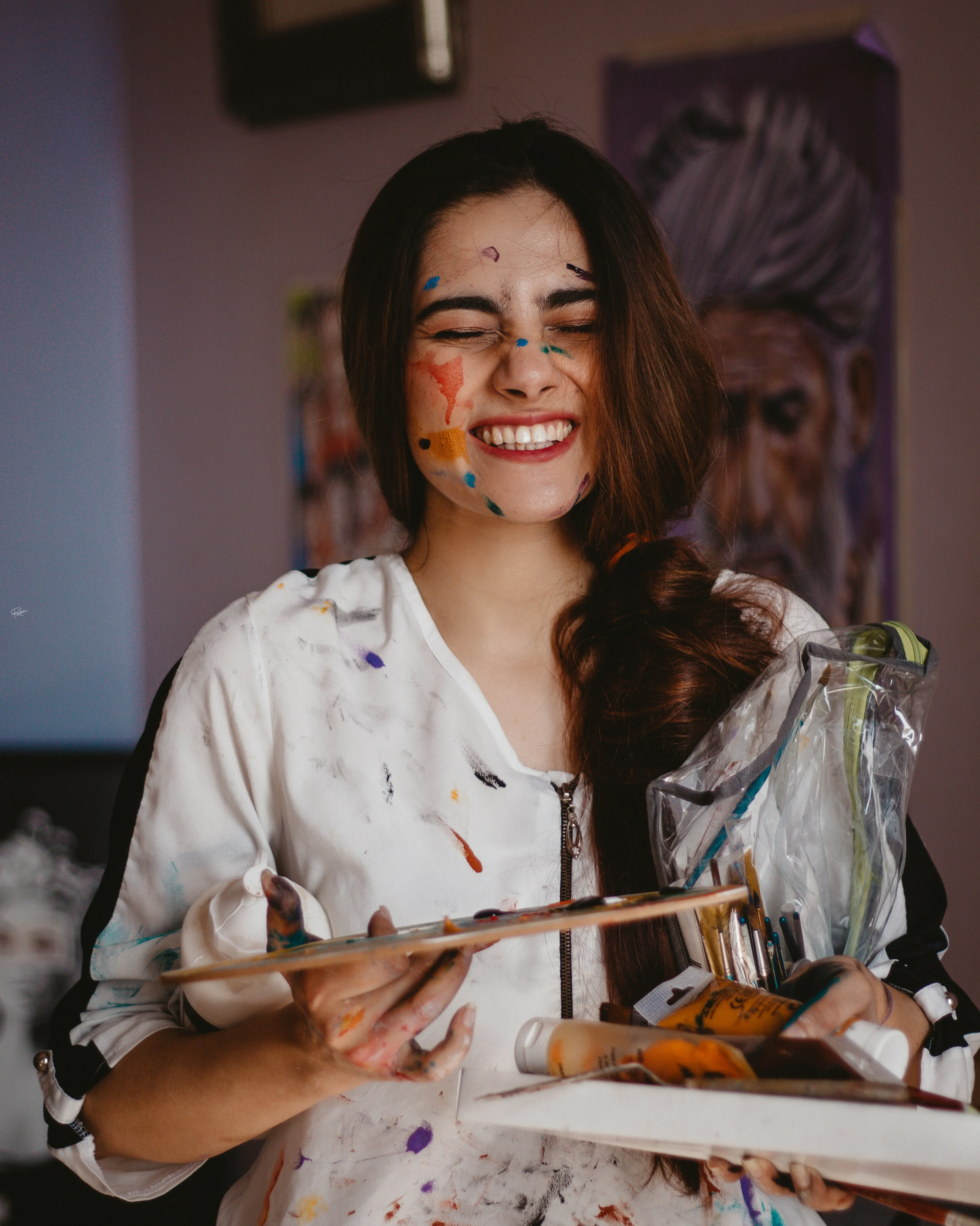Happy person painting