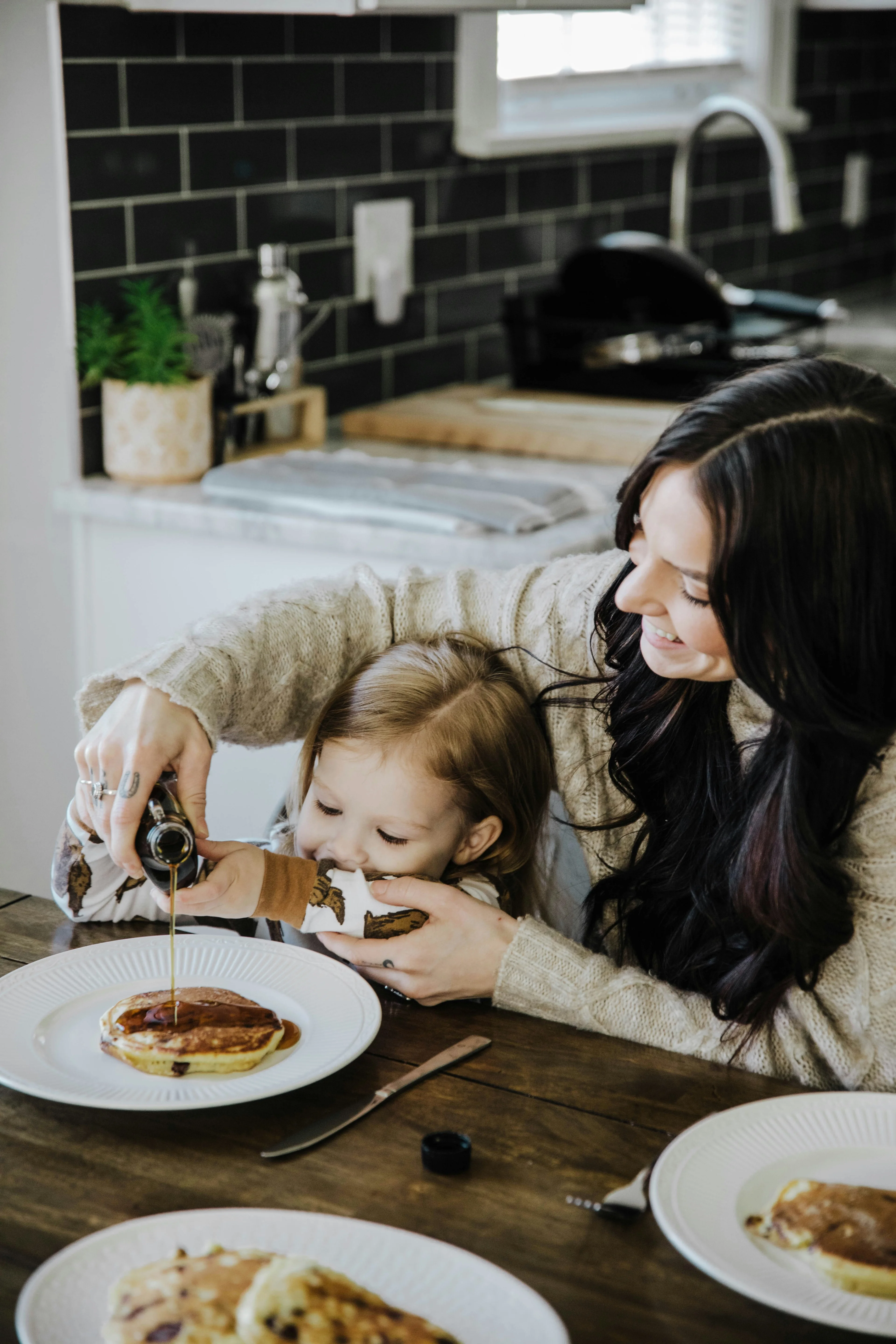 Happy people eating together