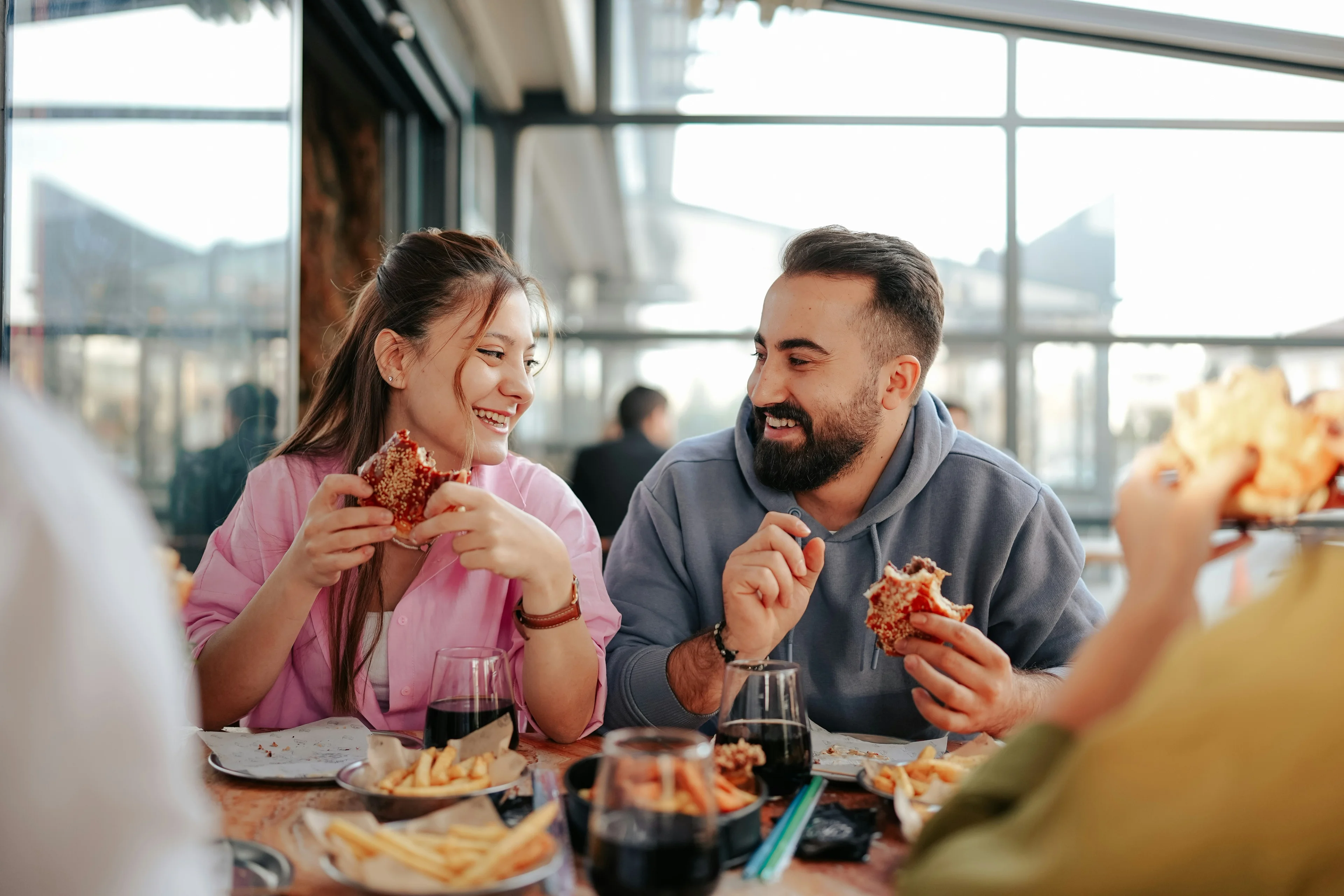 people happily eating