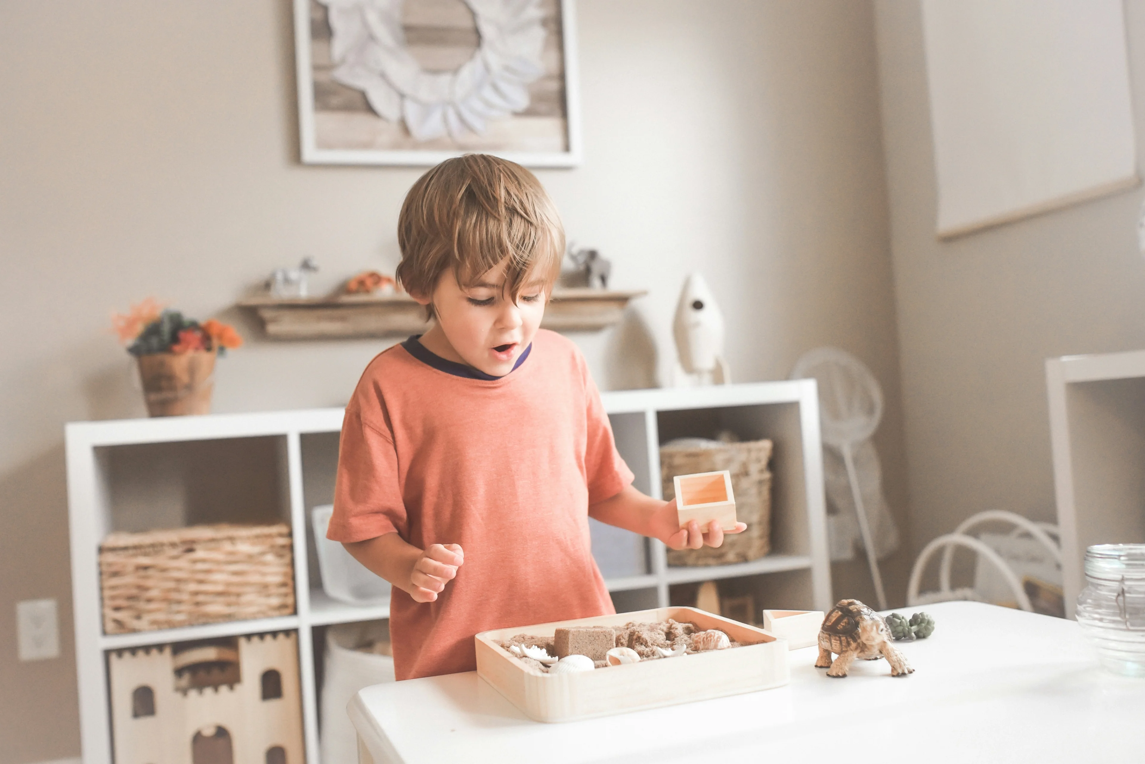 Happy child doing educational activity