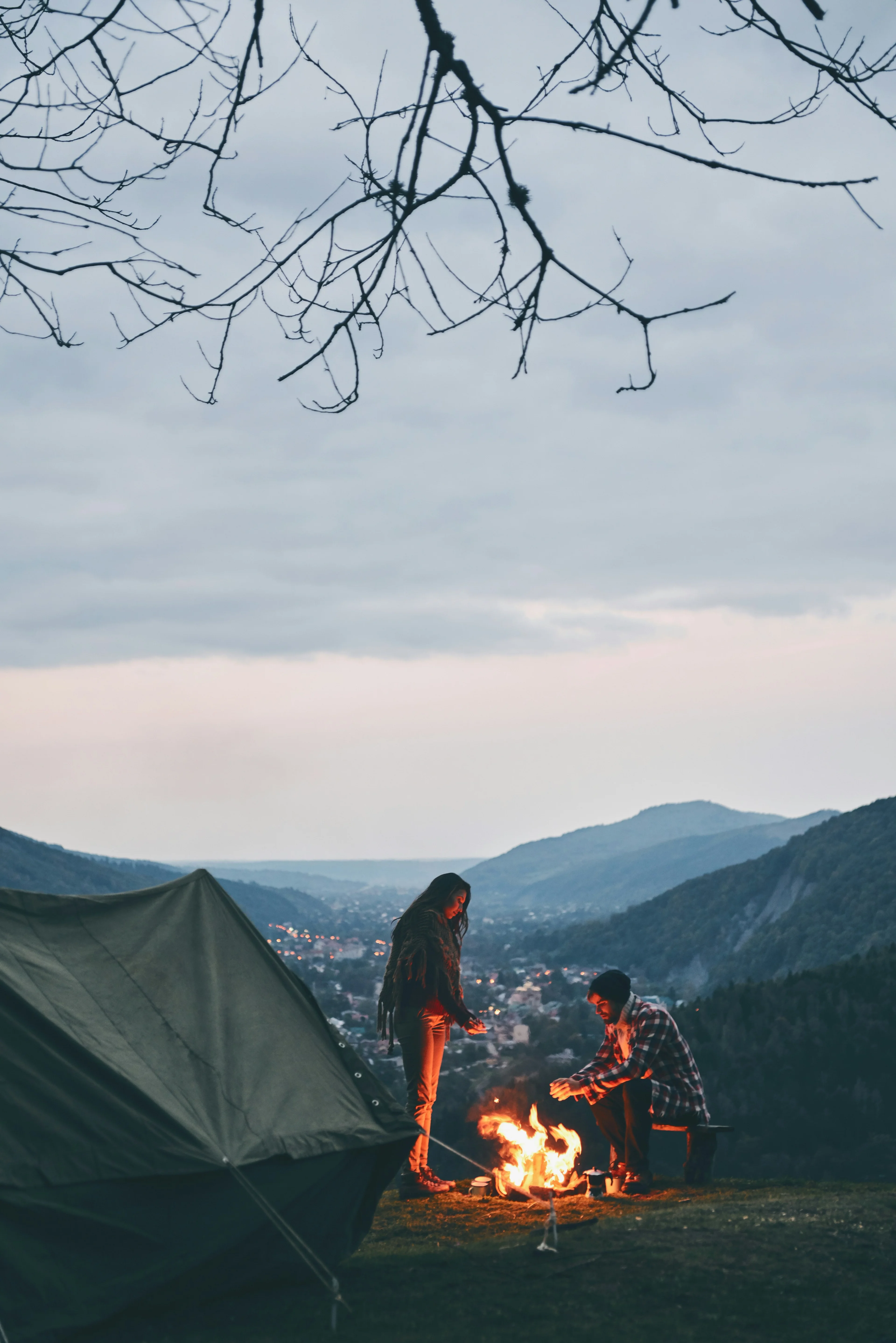Happy person camping