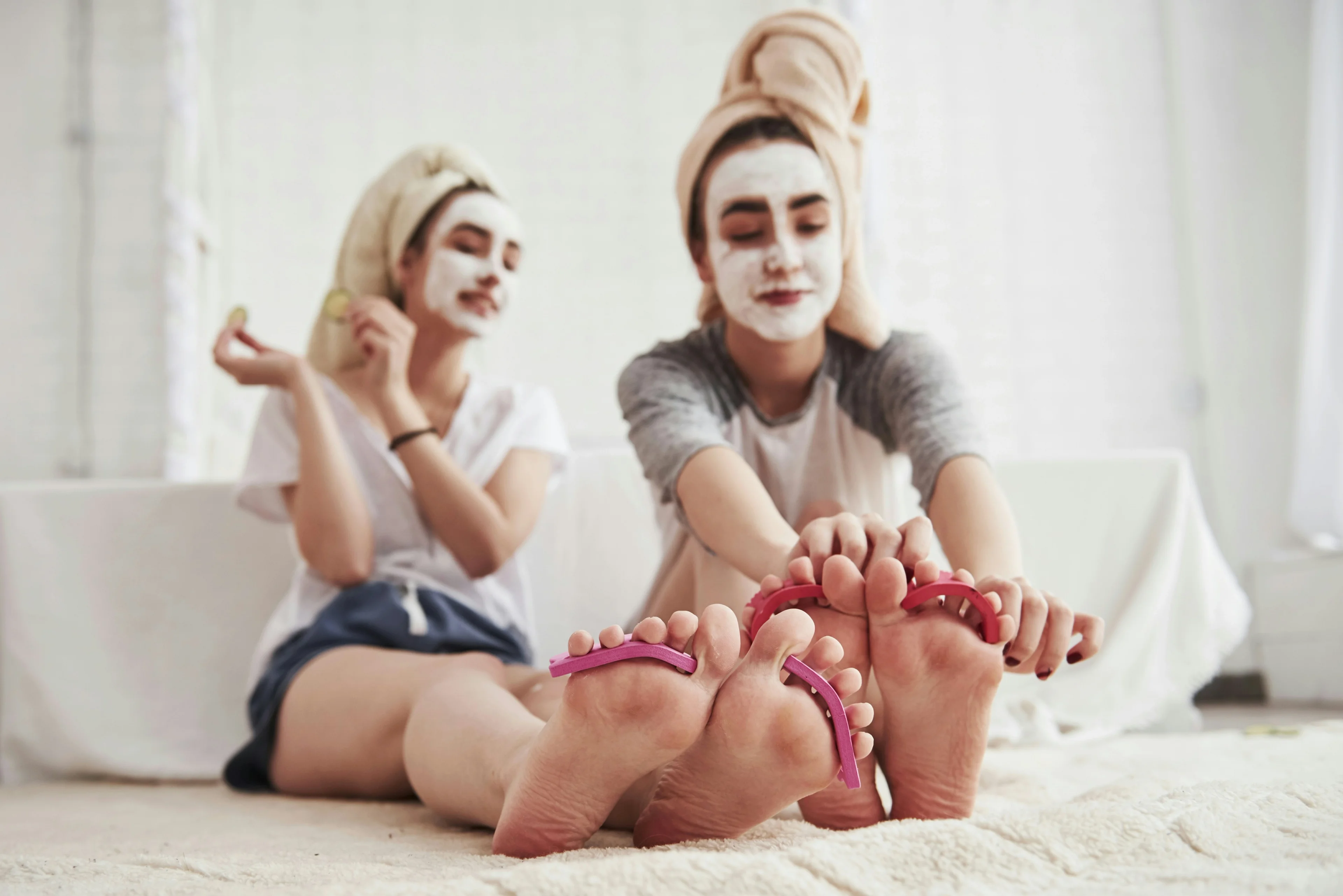 Happy person applying skincare