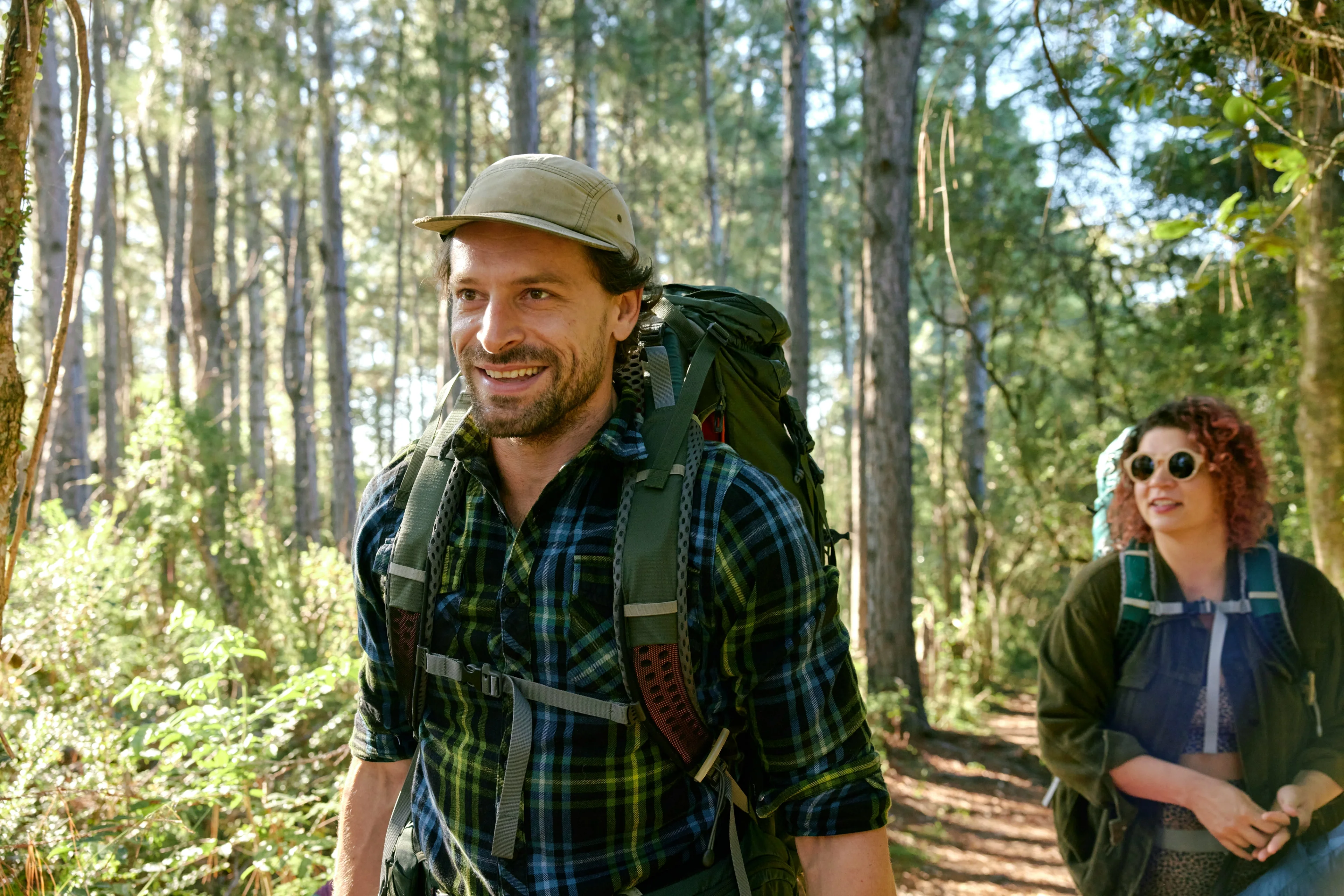 happy couple hiking
