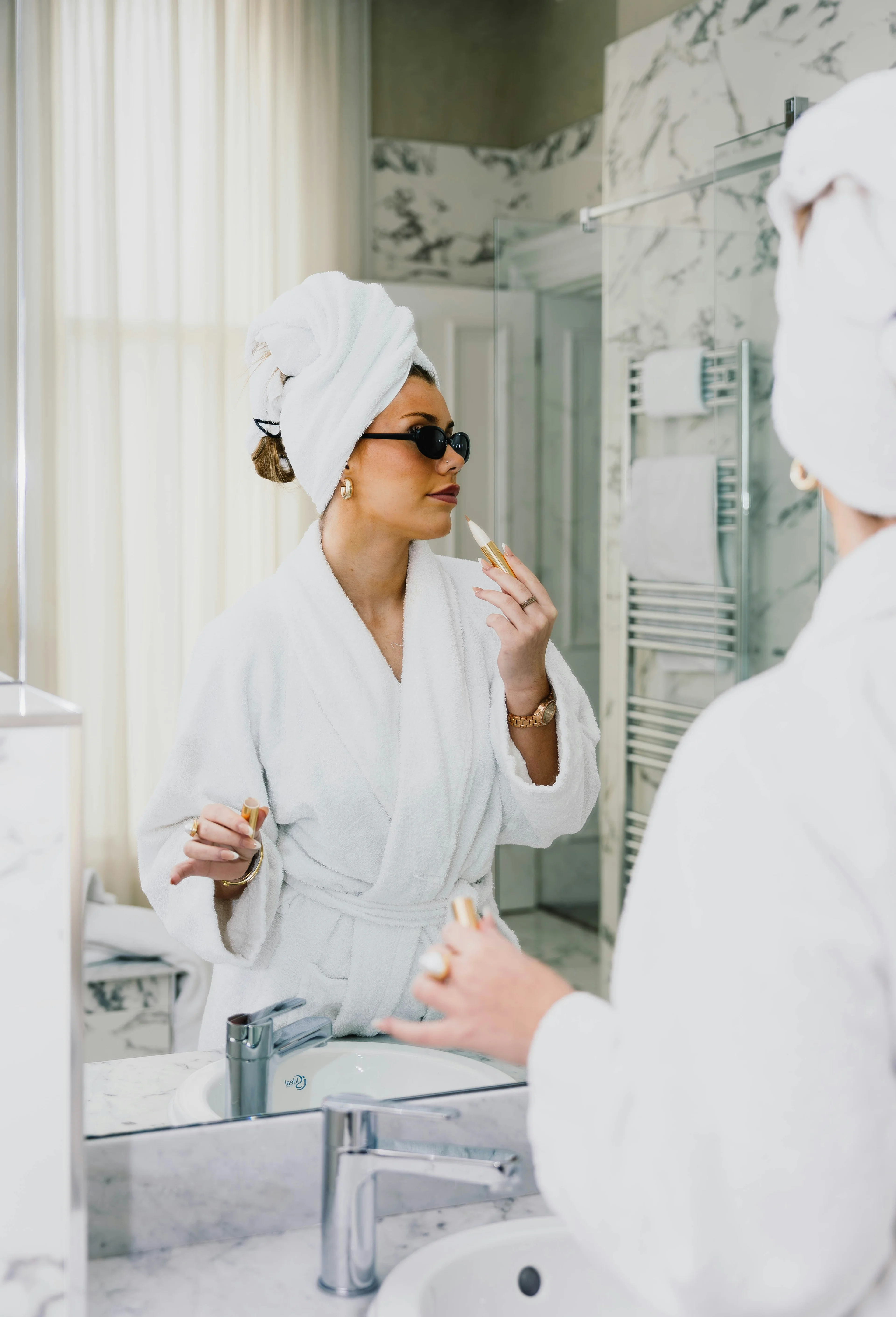 girl doing skin care in the bathroom