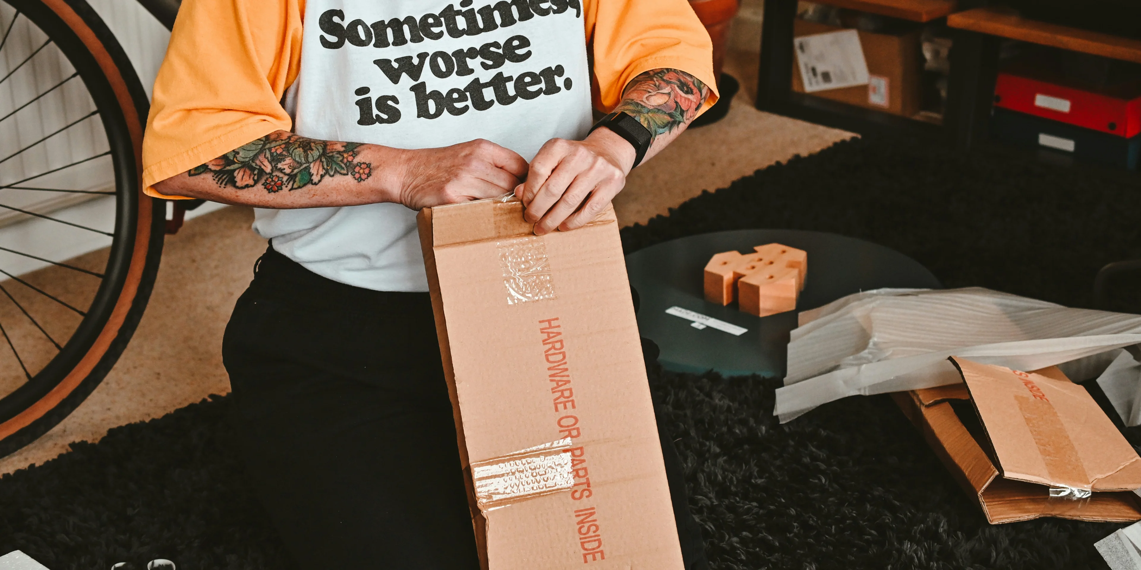 a person with a box on the lap.