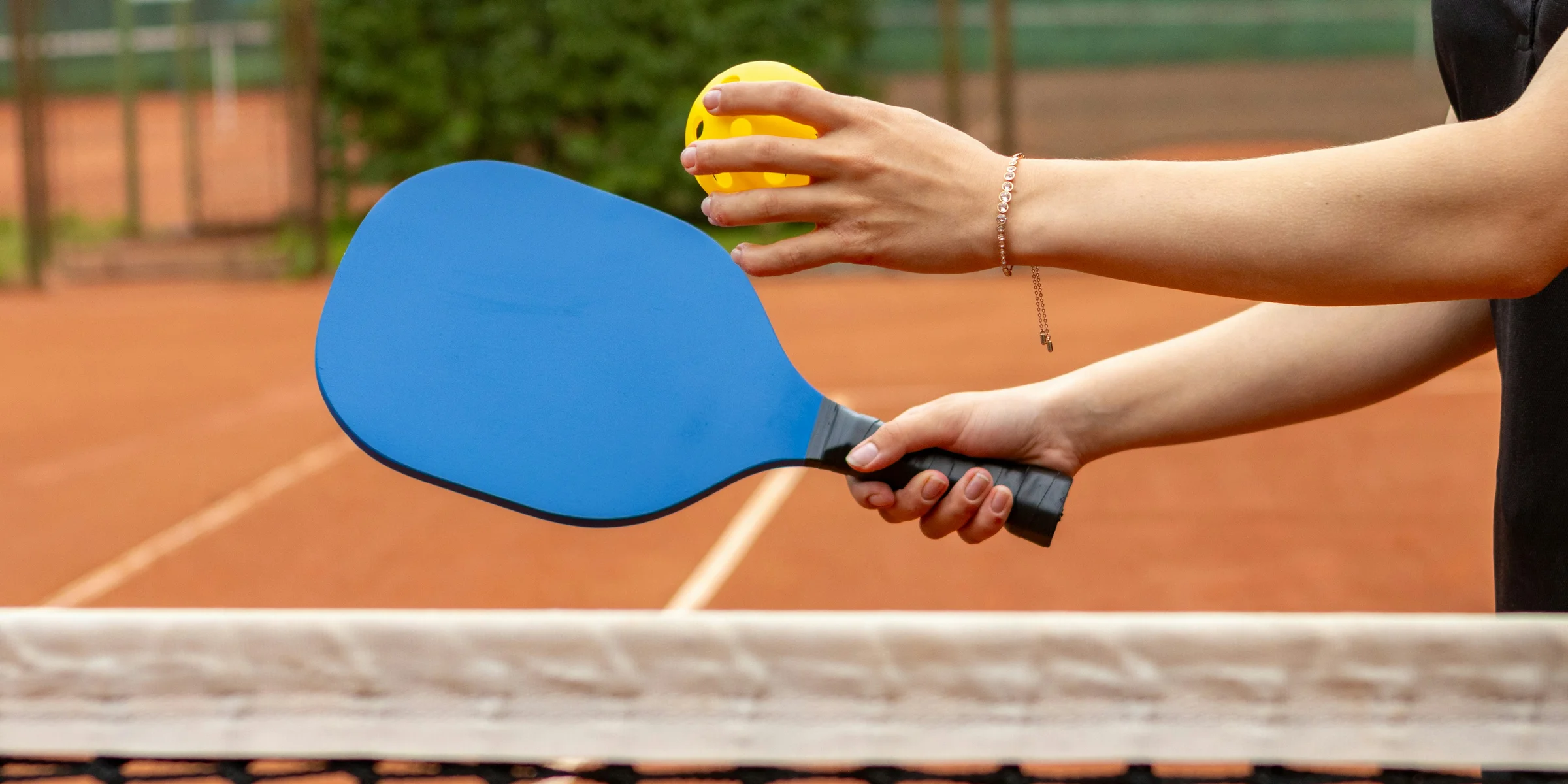a person holding a tennis racket and a ball.