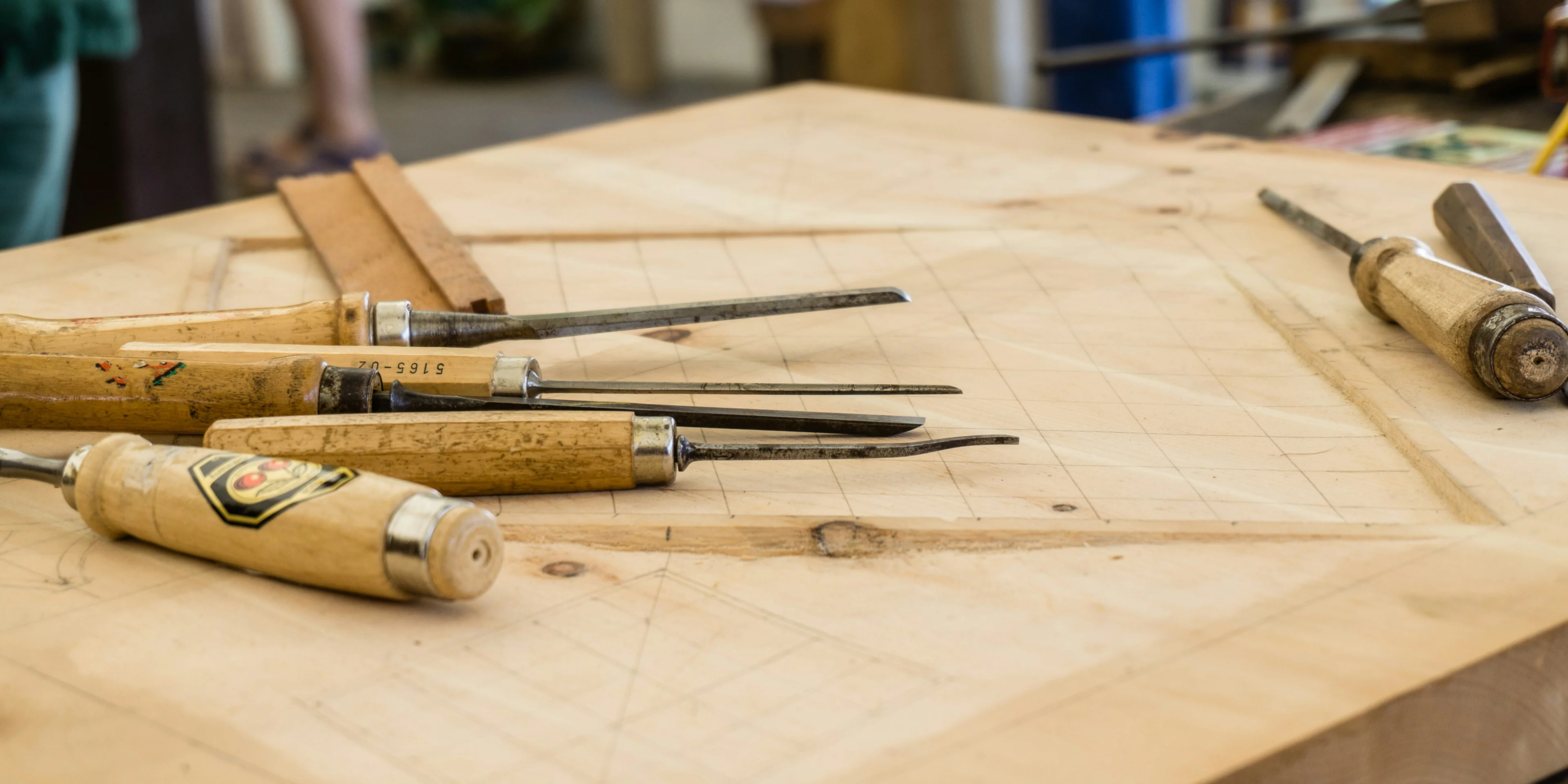 hand tools on top of table.