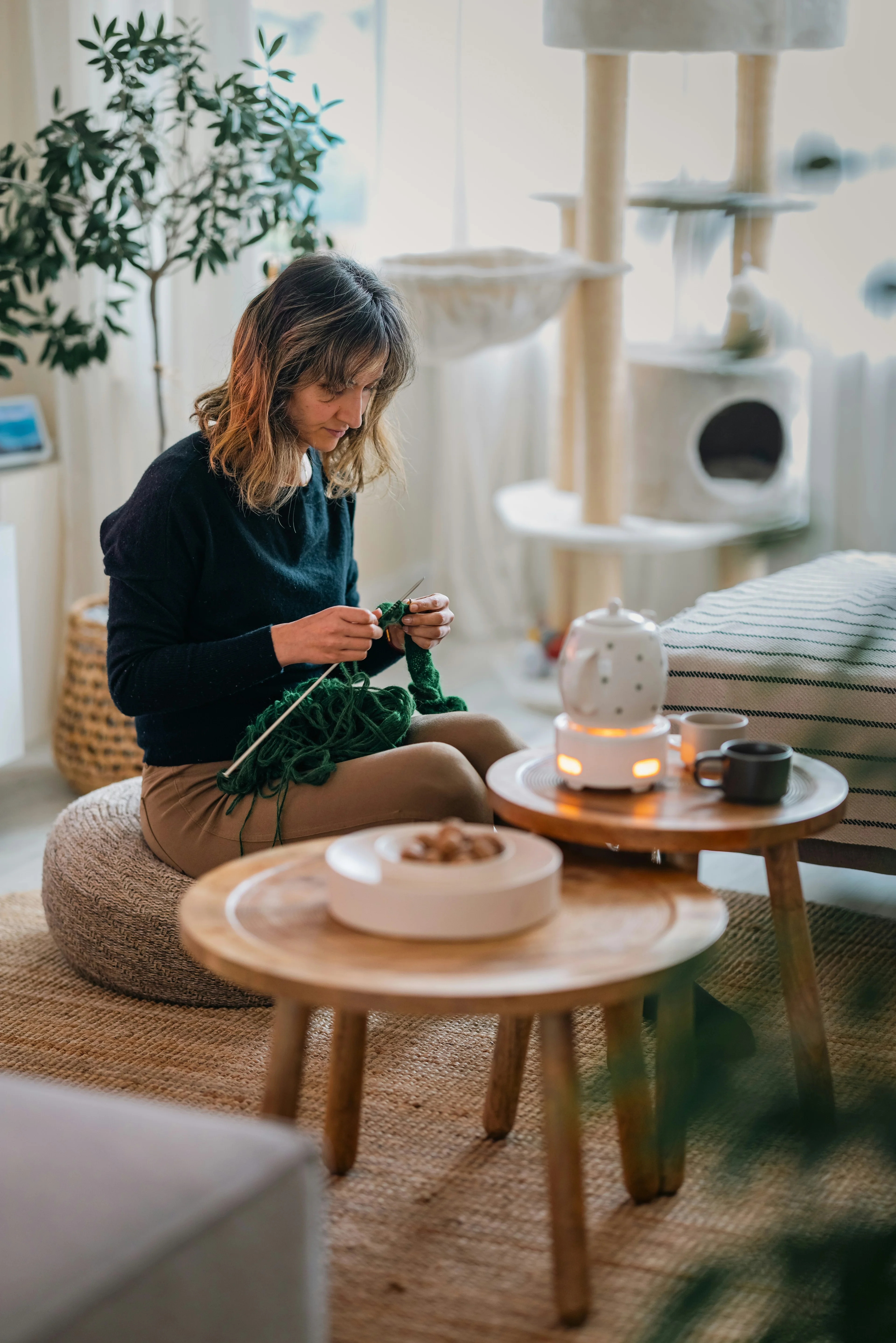person knitting