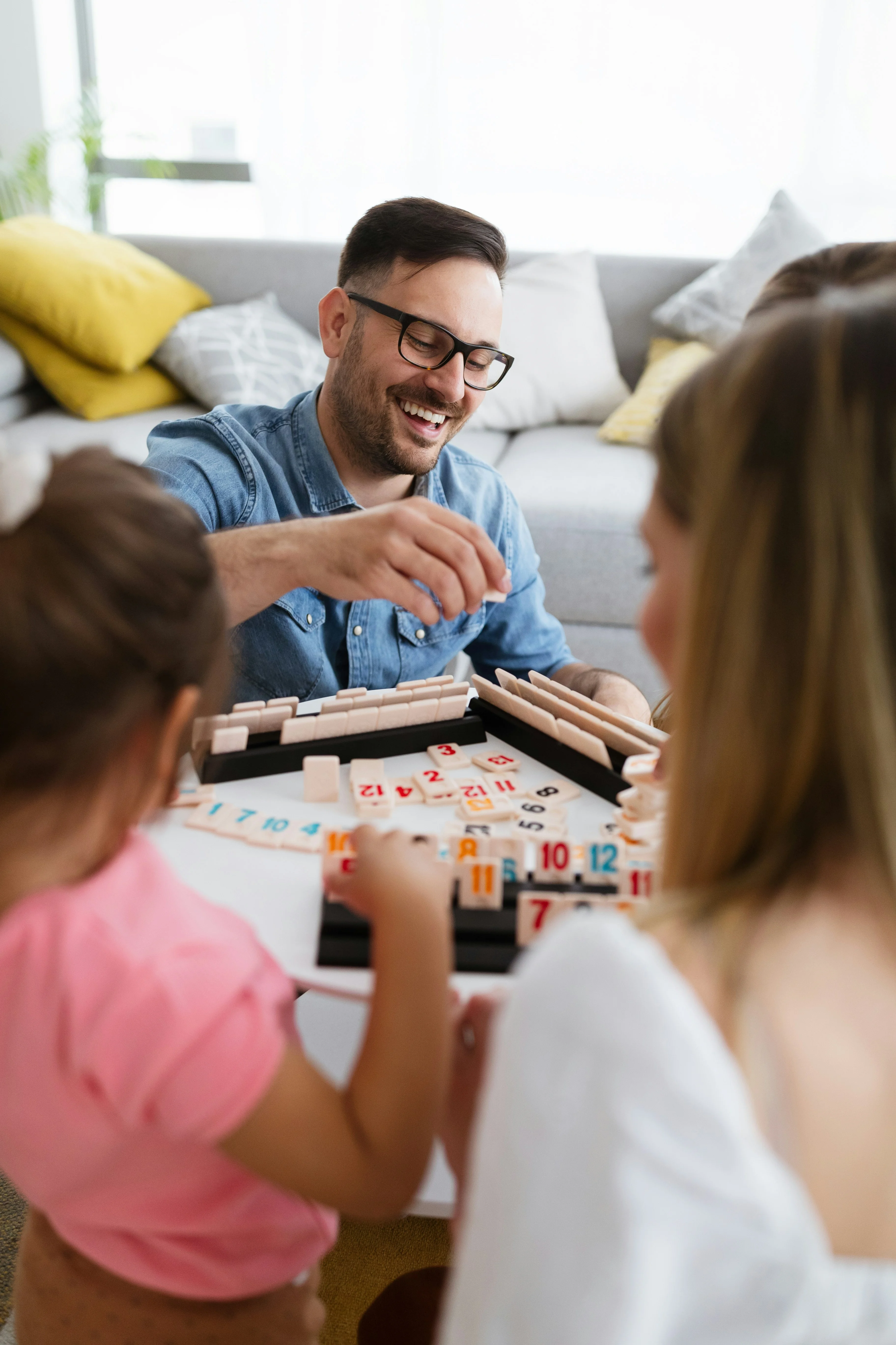 happy family playing board games