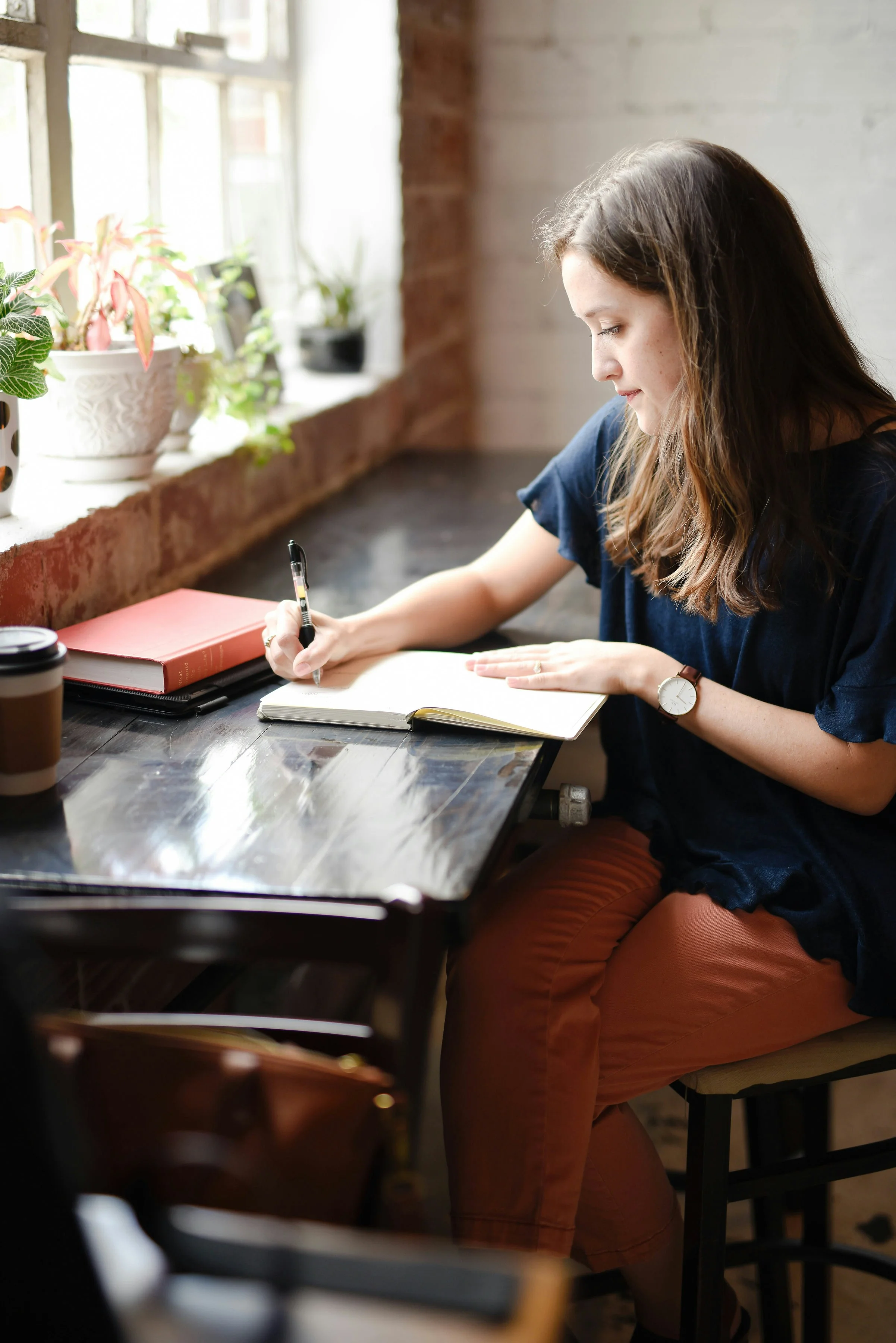 Happy person writing