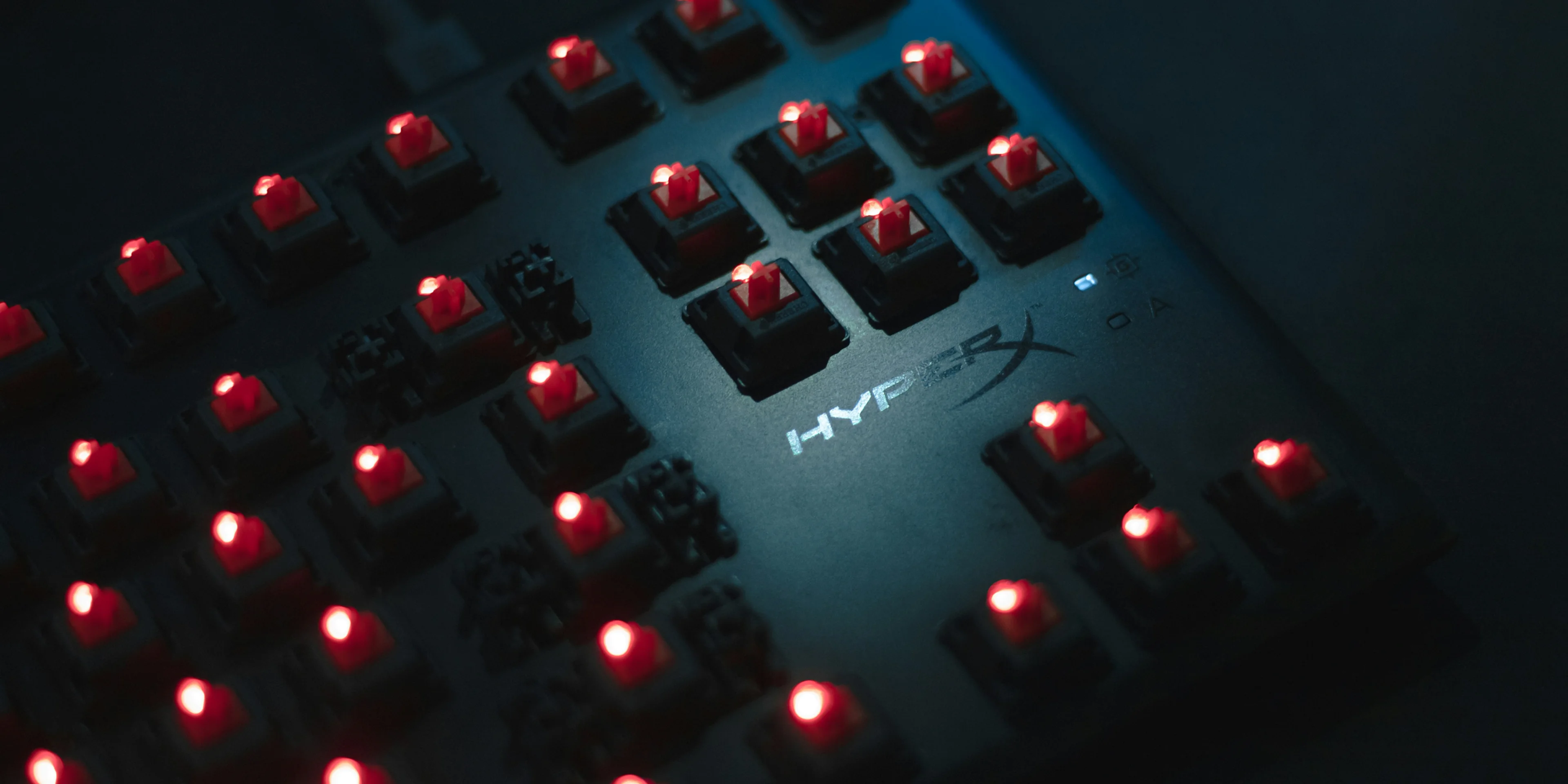 black HyperX gaming keyboard.