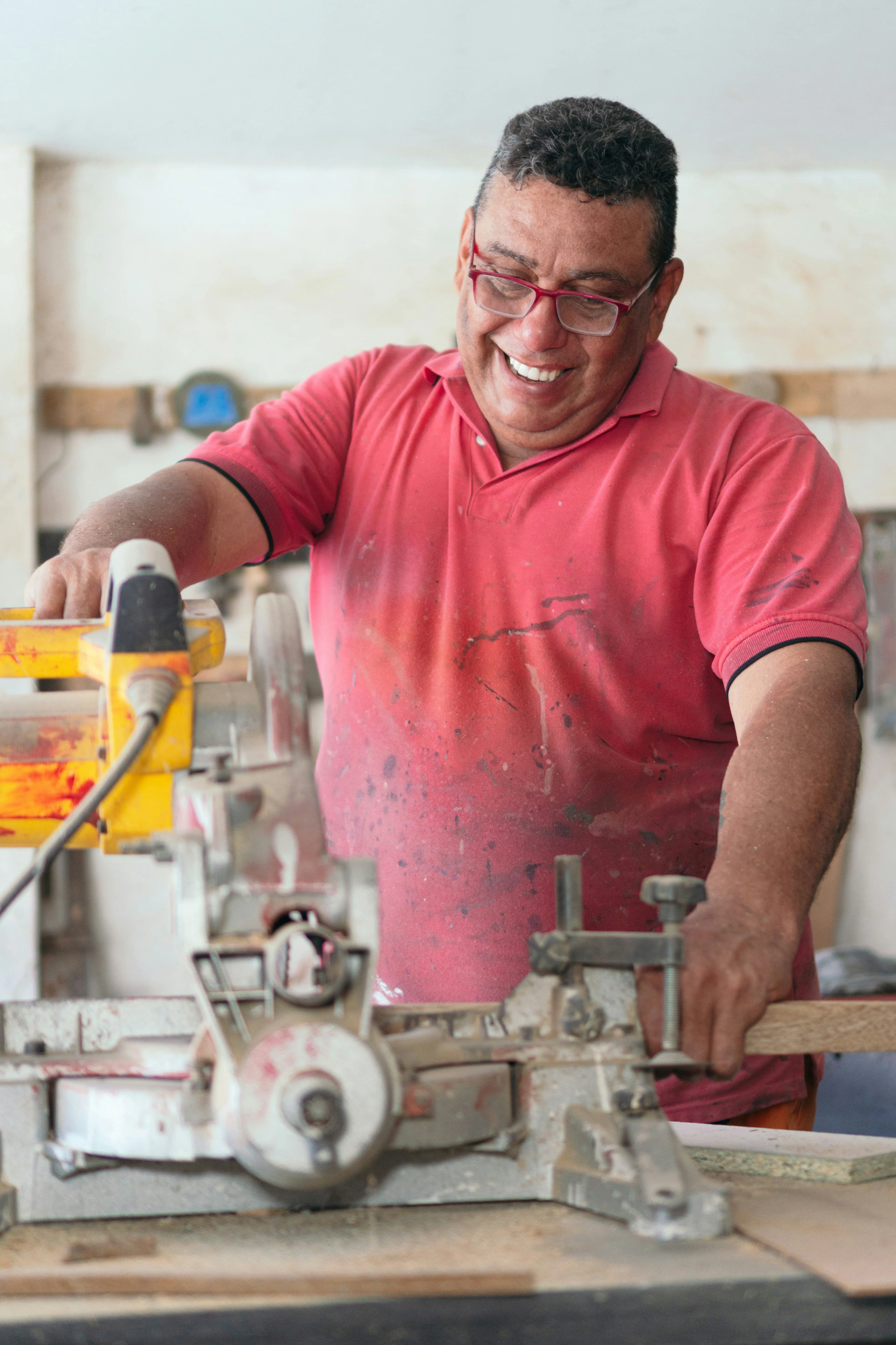 Happy person woodworking