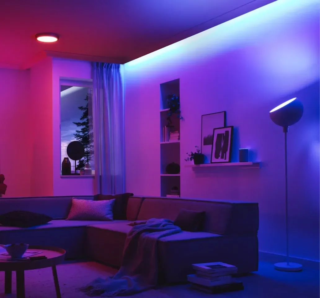 Home makeover imagery featuring Philips Hue Starter Kit
