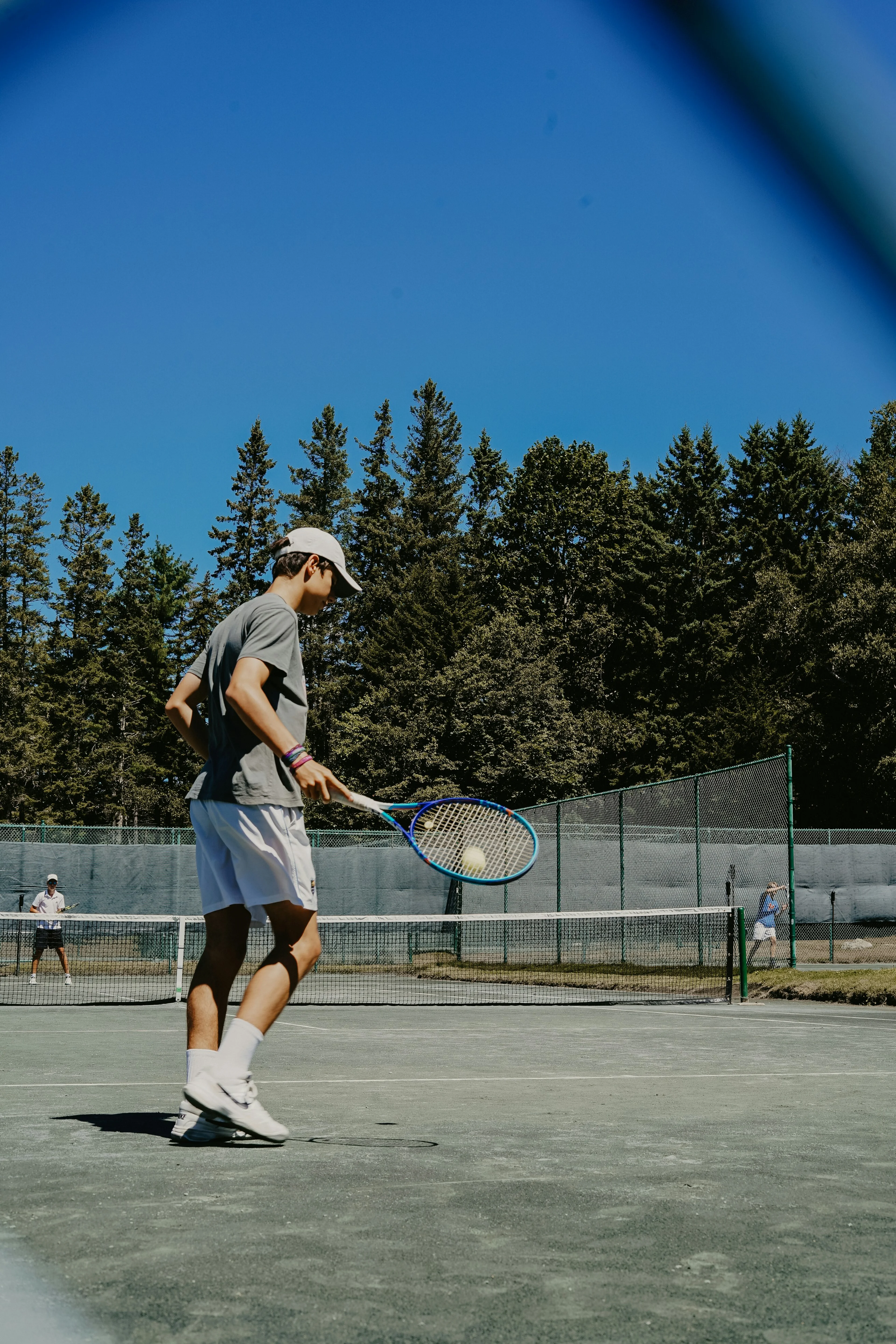 Tennis racket on court