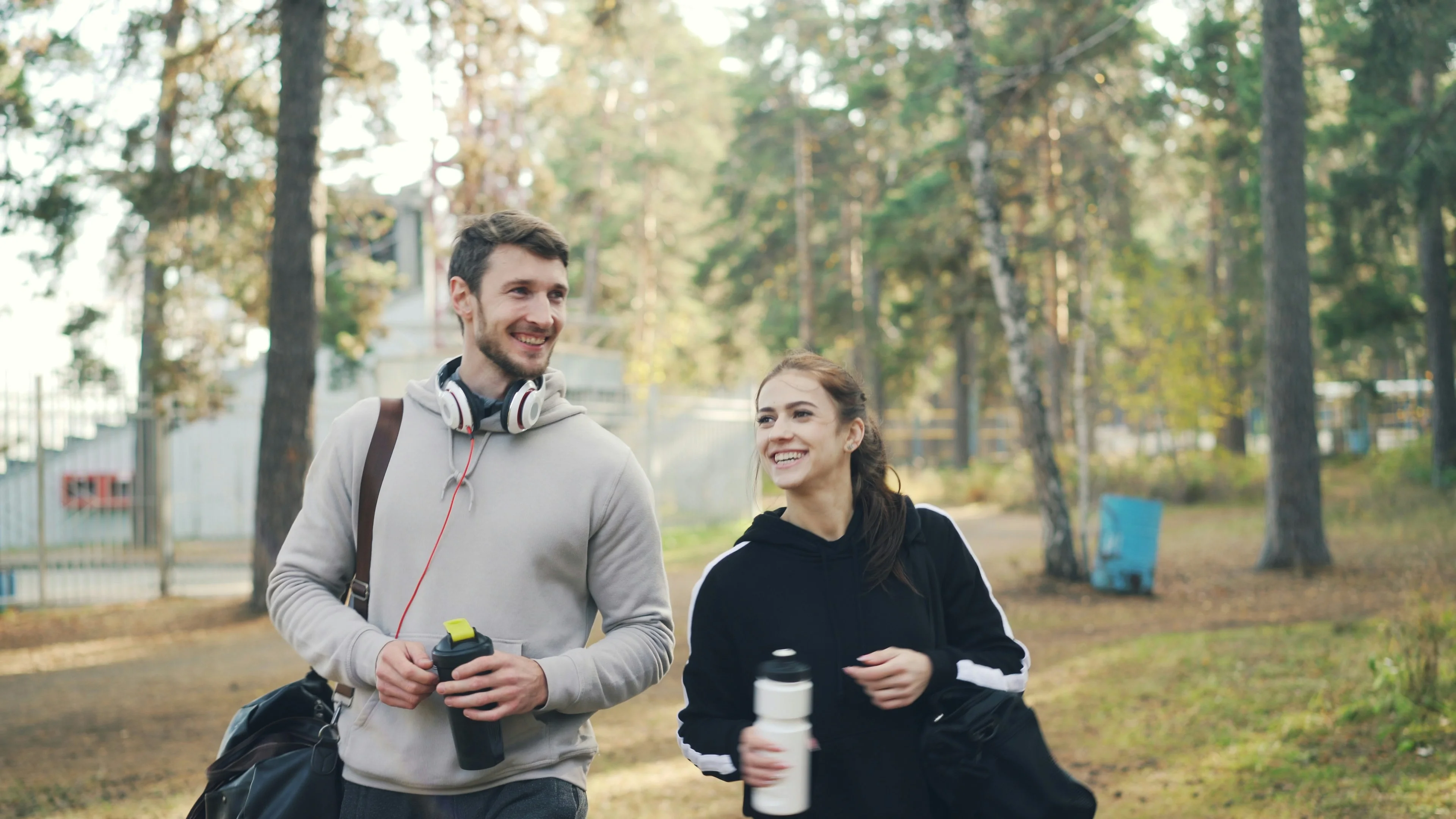 two people walking after a workout