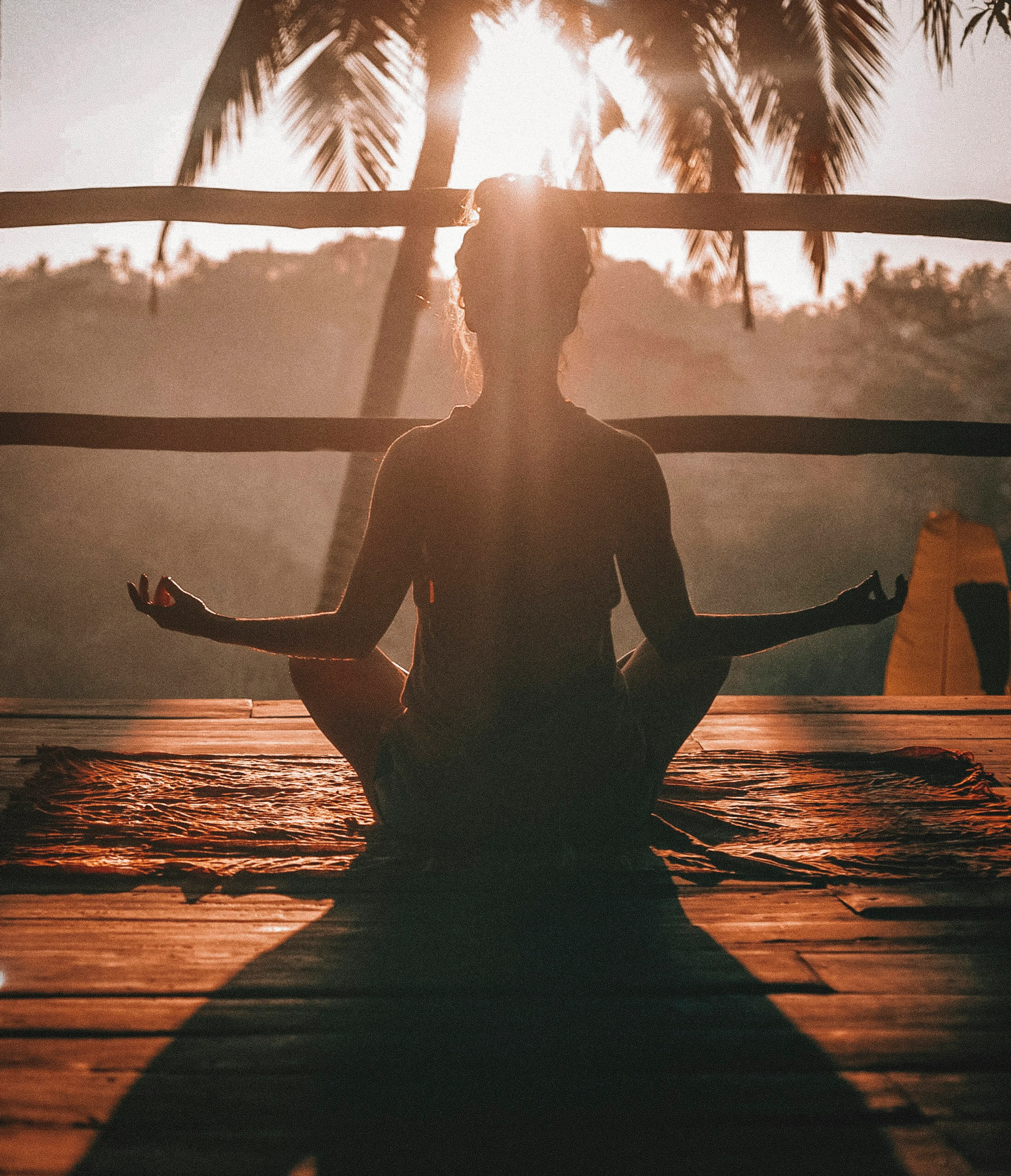 Happy person meditating