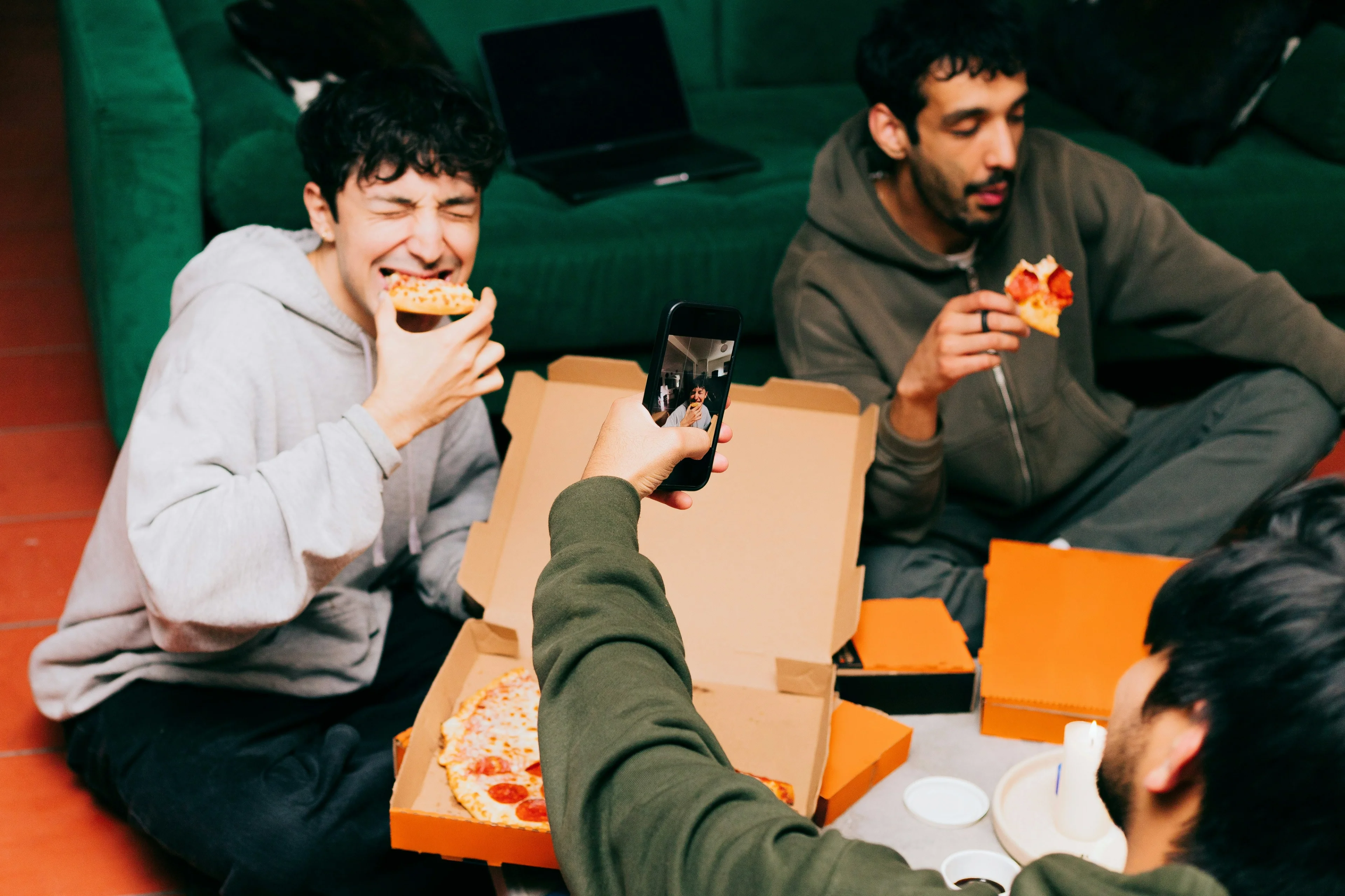 people eating takeout