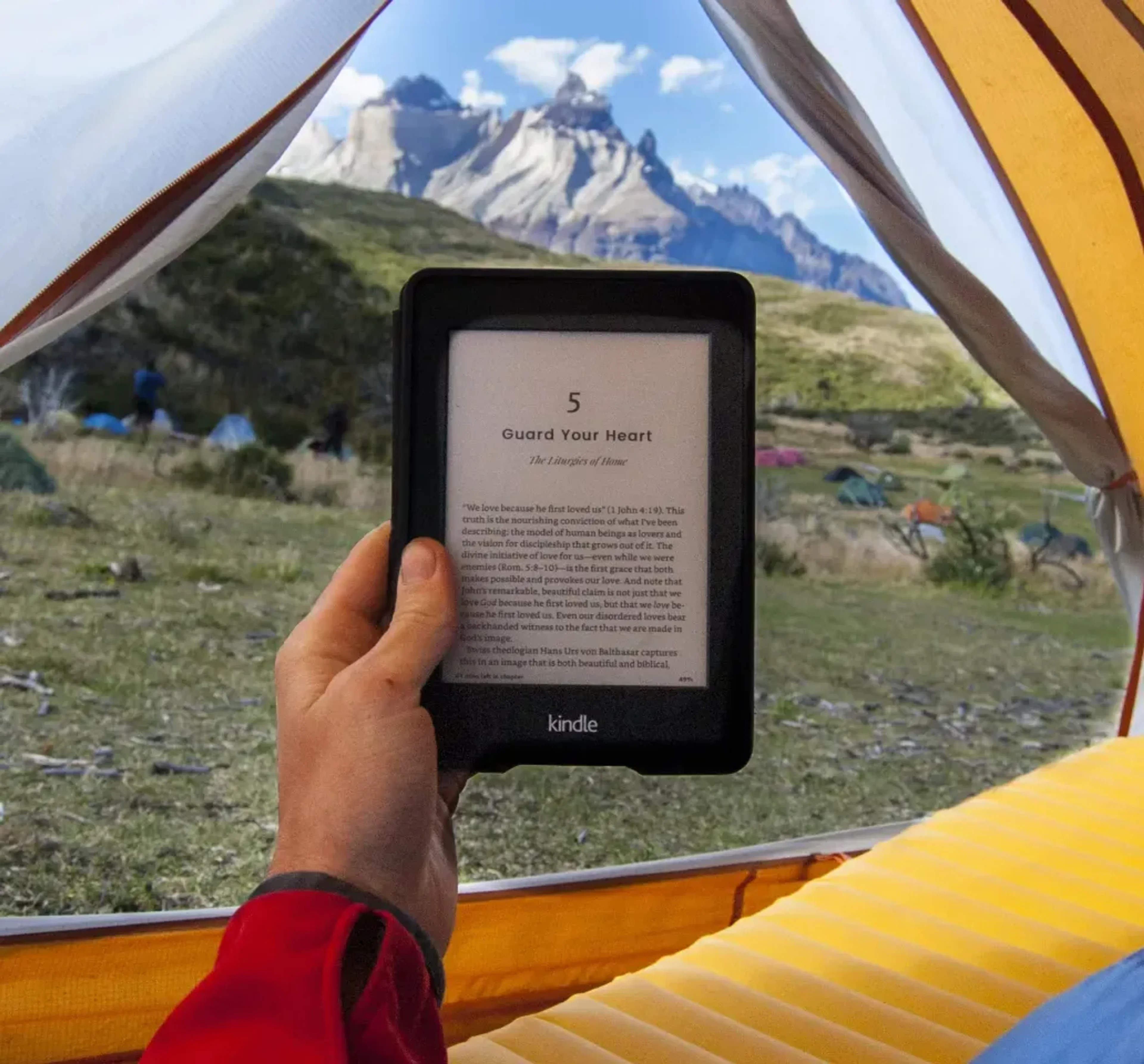 Tech imagery featuring Kindle Paperwhite
