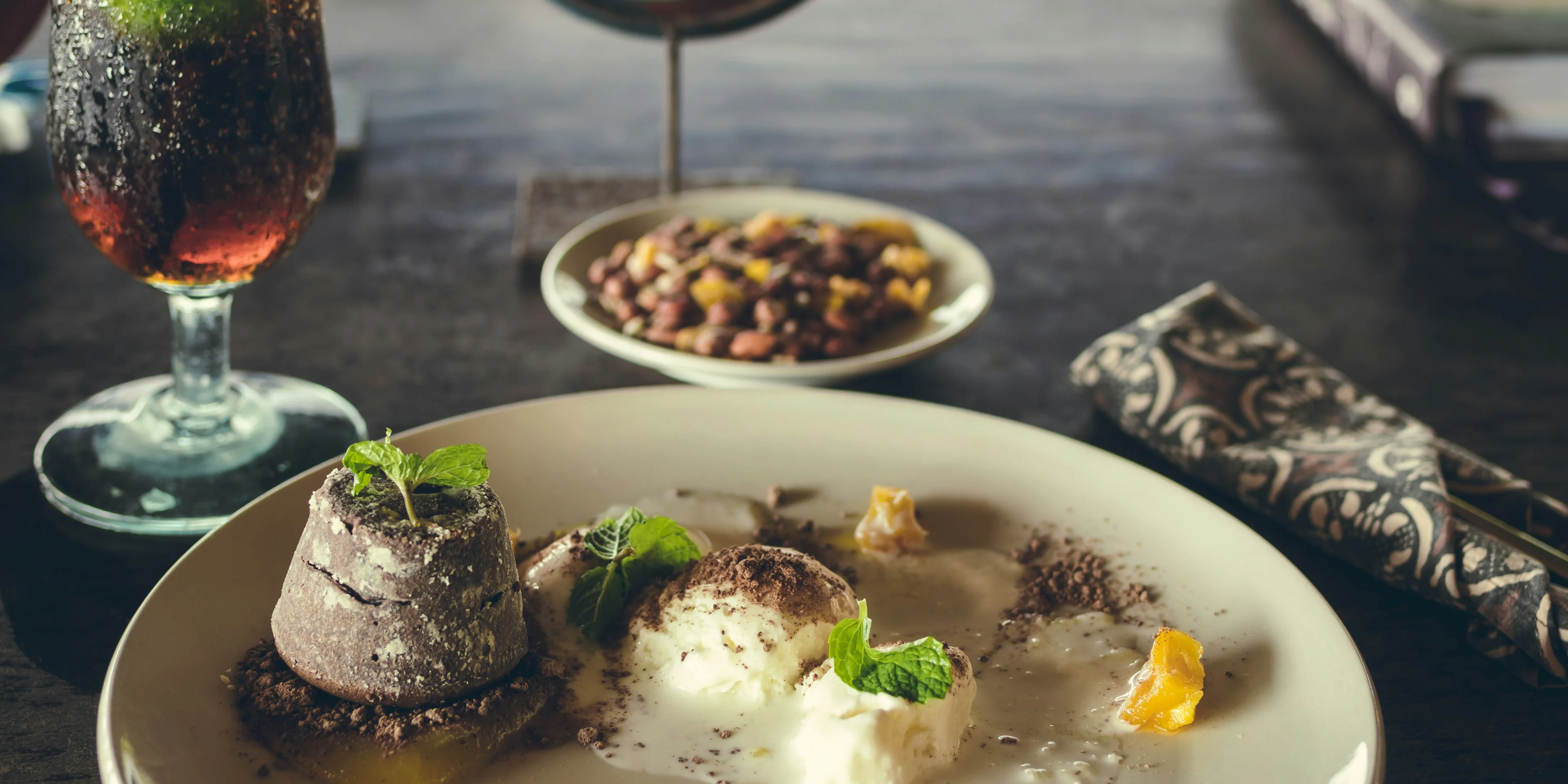 ice cream with vegetable on plate.