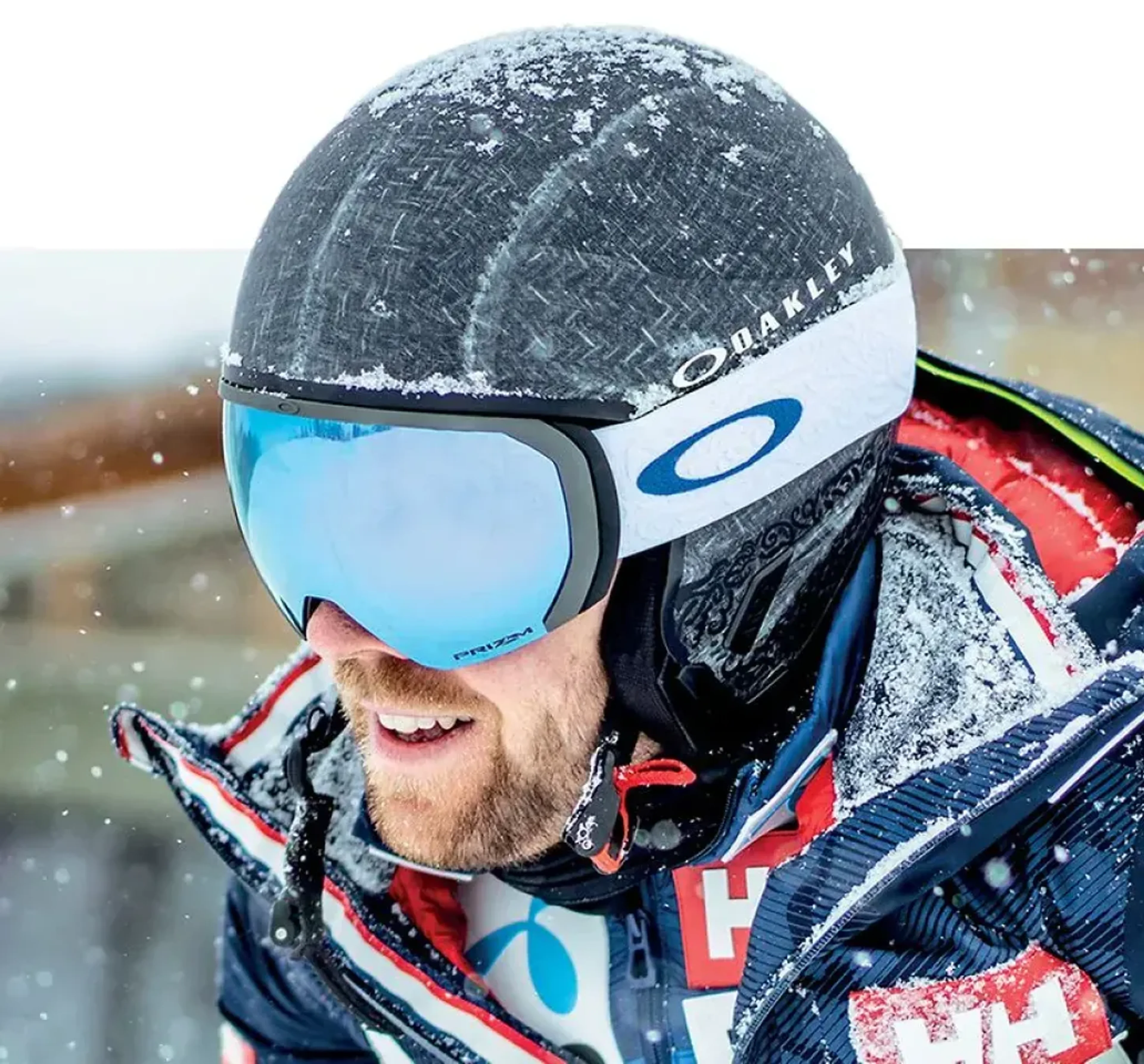 Winter sports imagery featuring Flight Path L Snow Goggles
