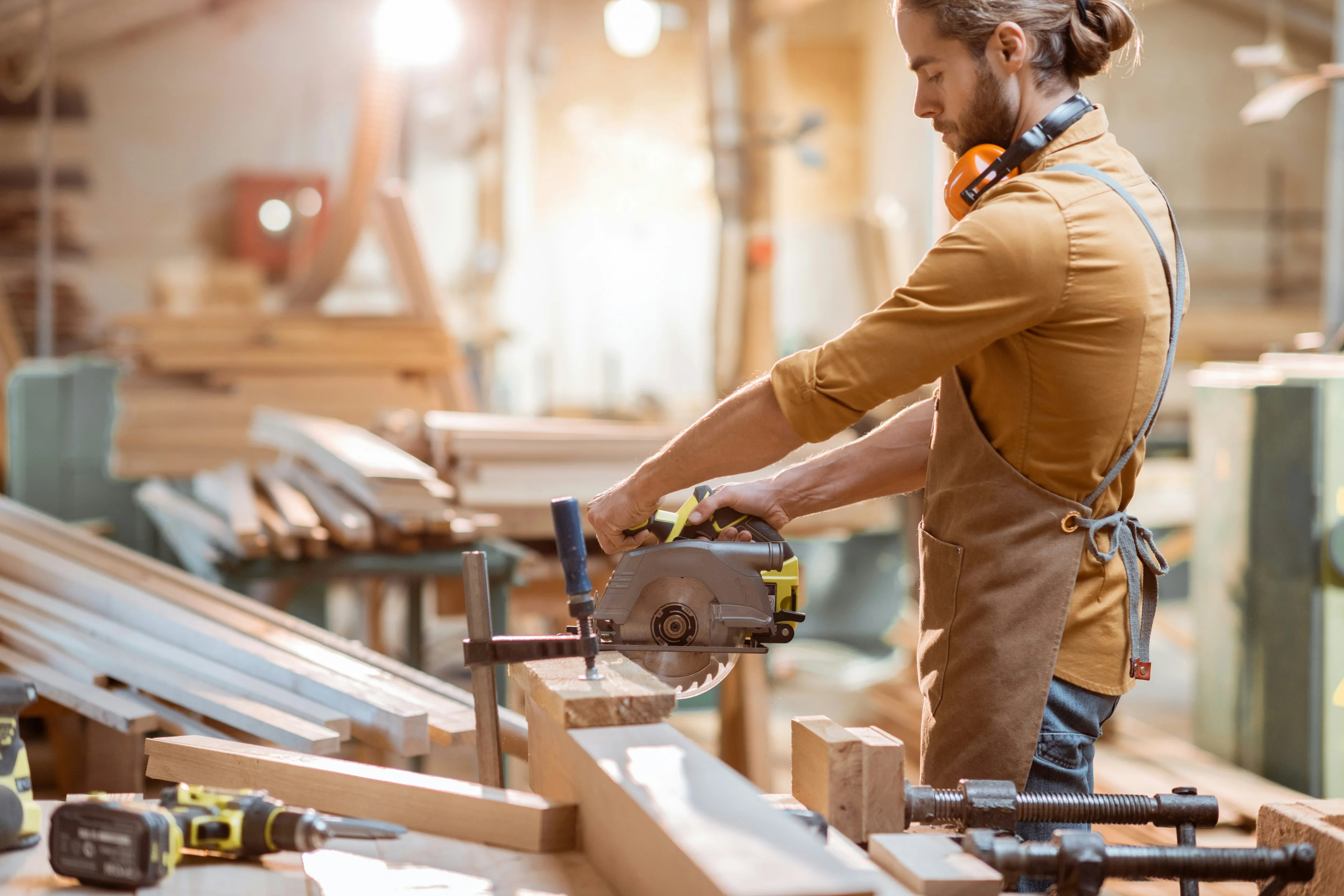 Happy person in a workshop