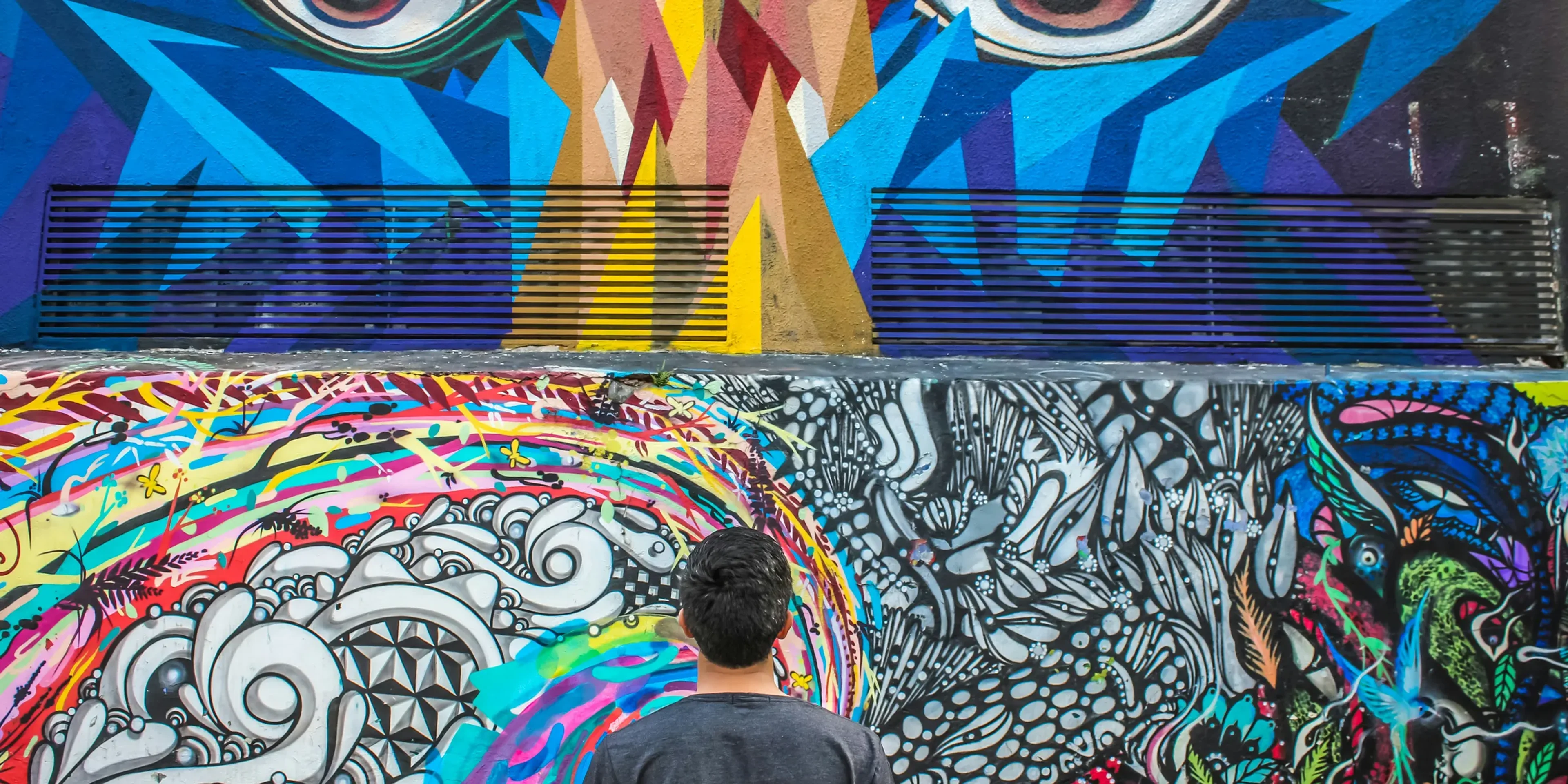 photography of man seeing doddle wall art
