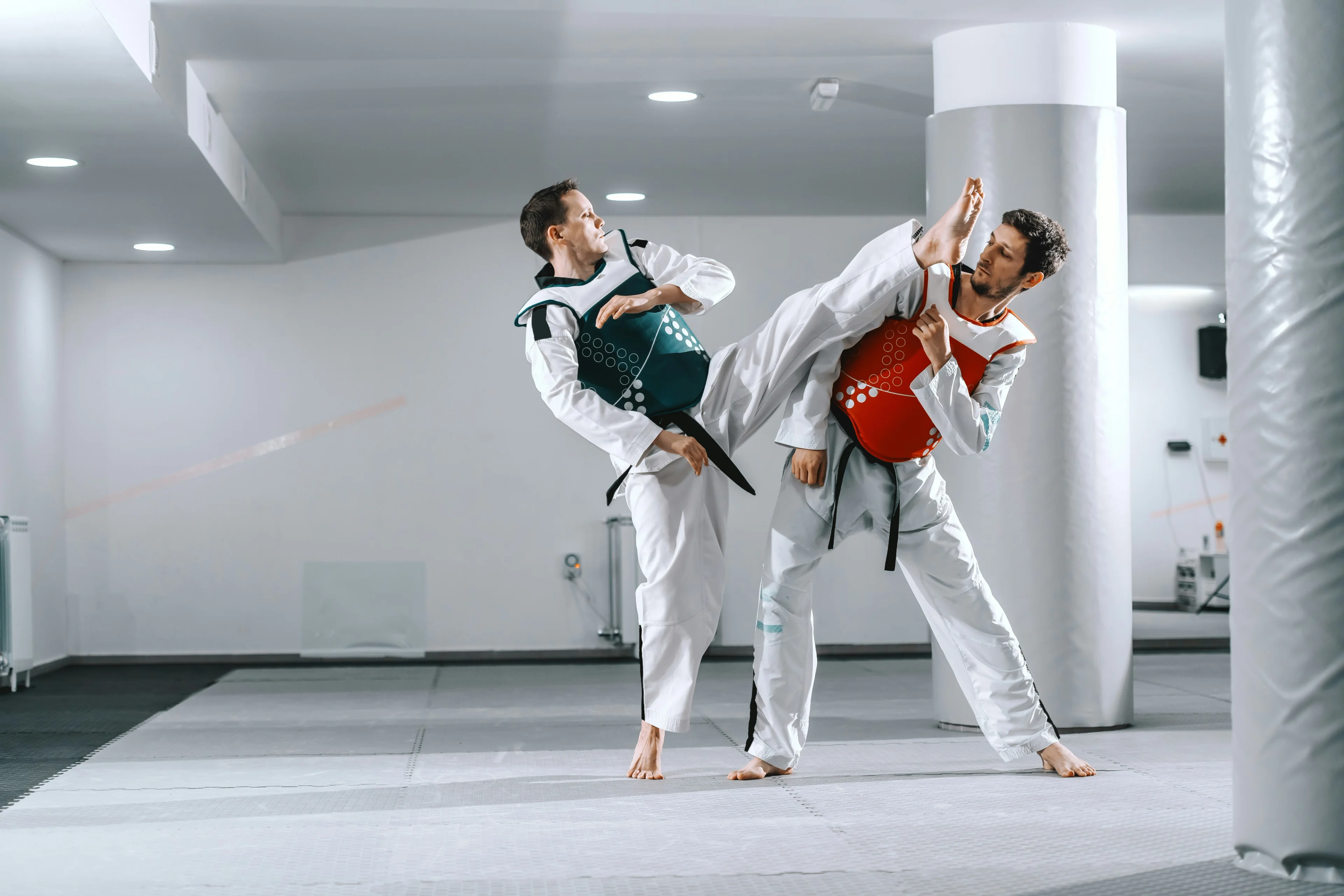 Happy person training martial arts