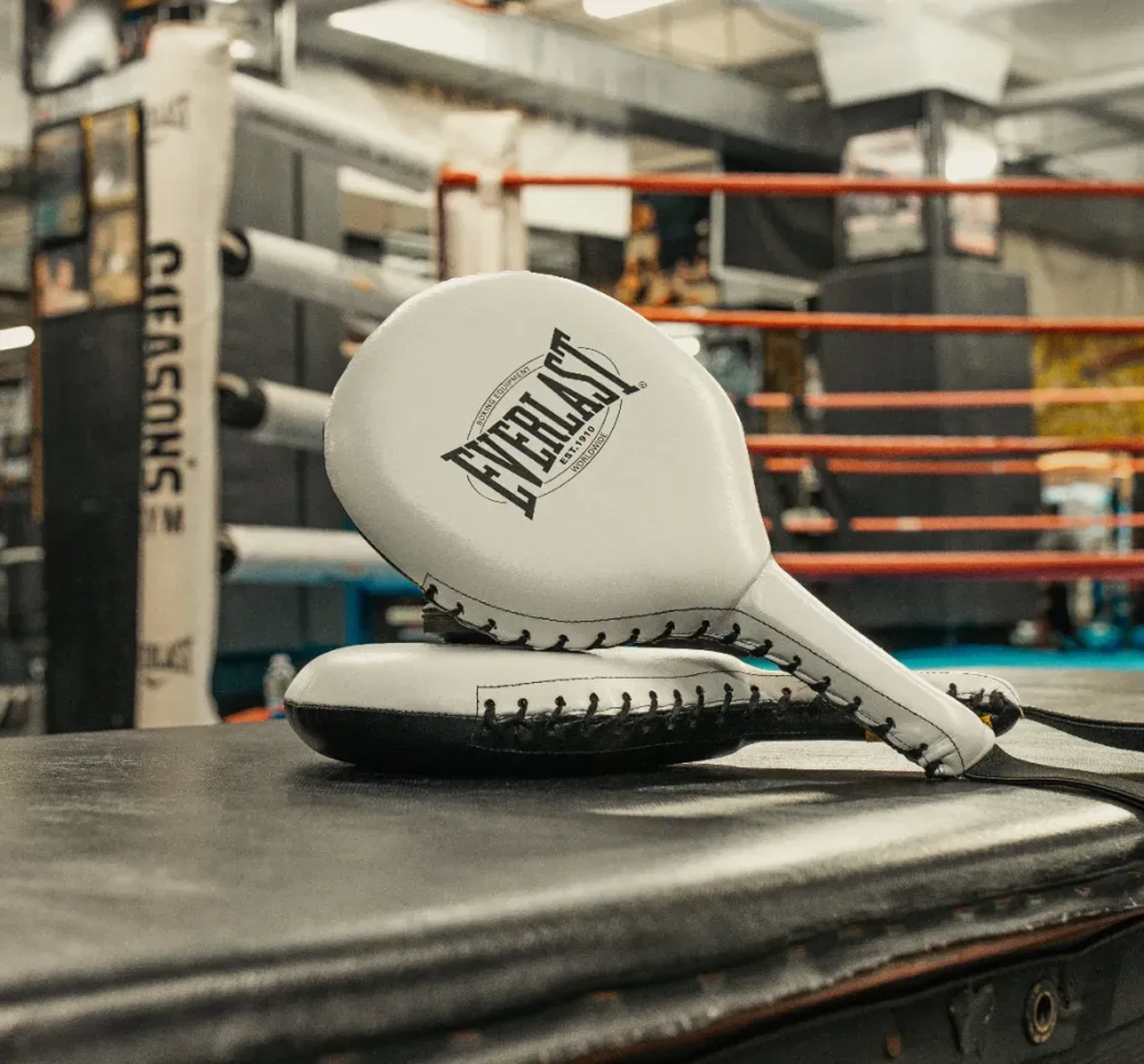 Boxing imagery featuring 1910 Striking Paddles