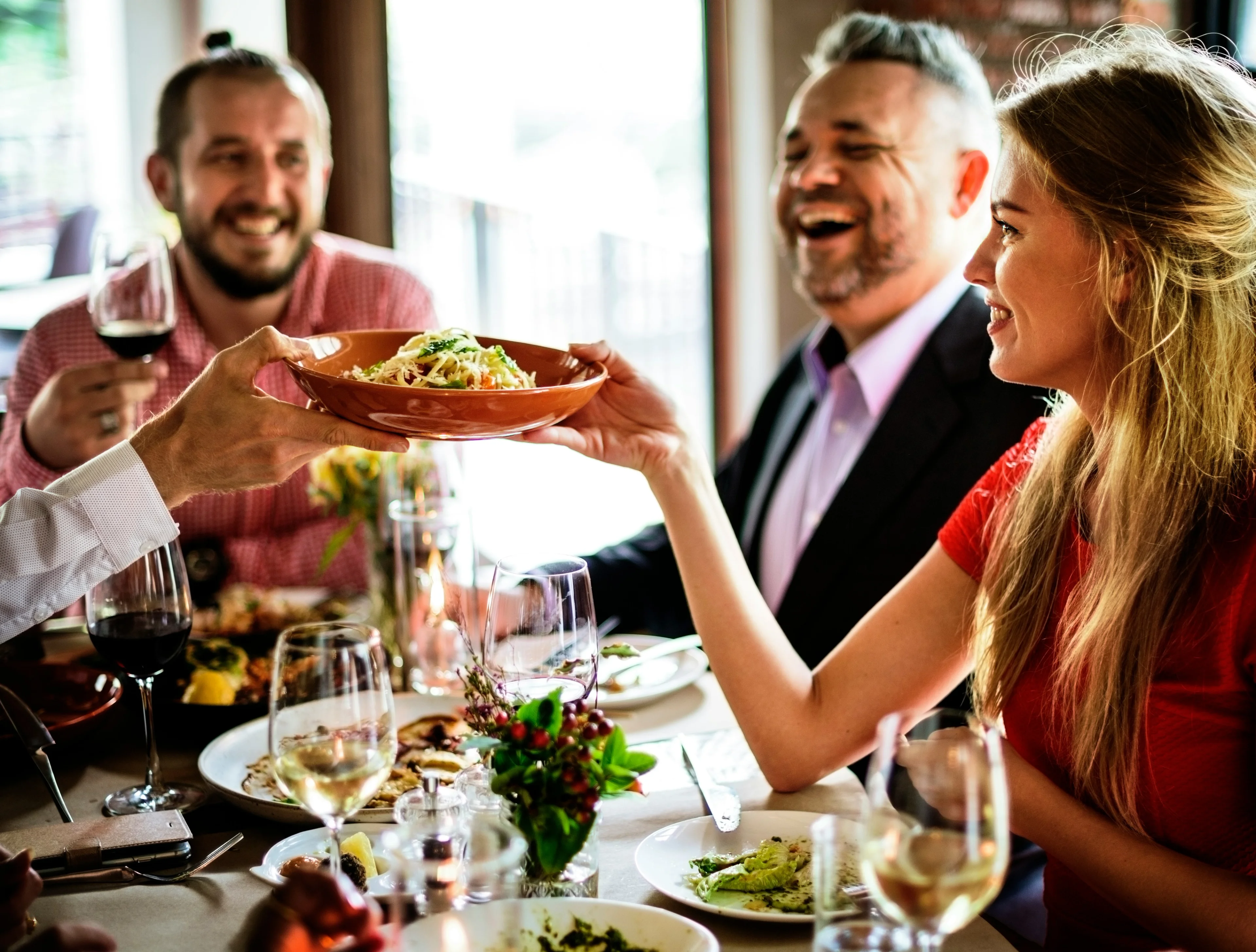 happy people eating lunch